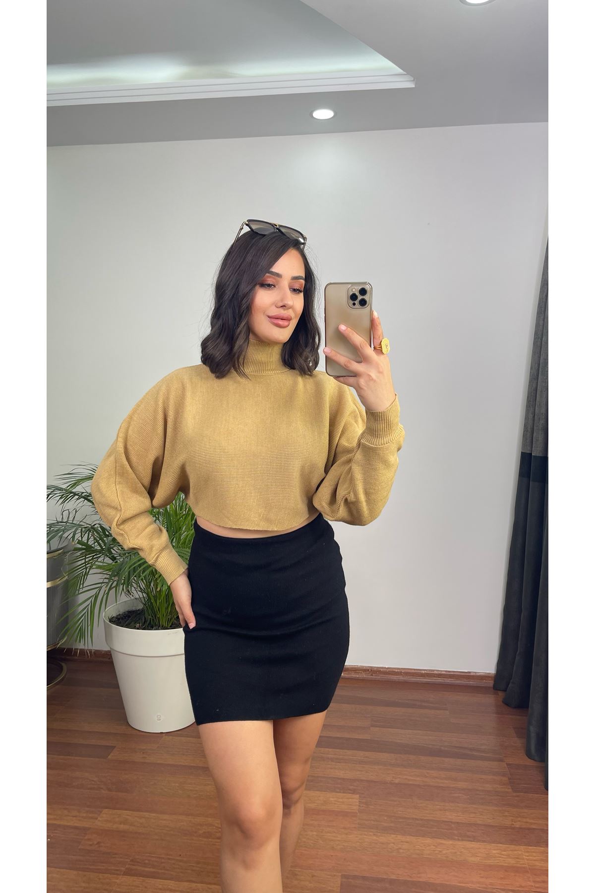 yarasa kol triko crop- hardal