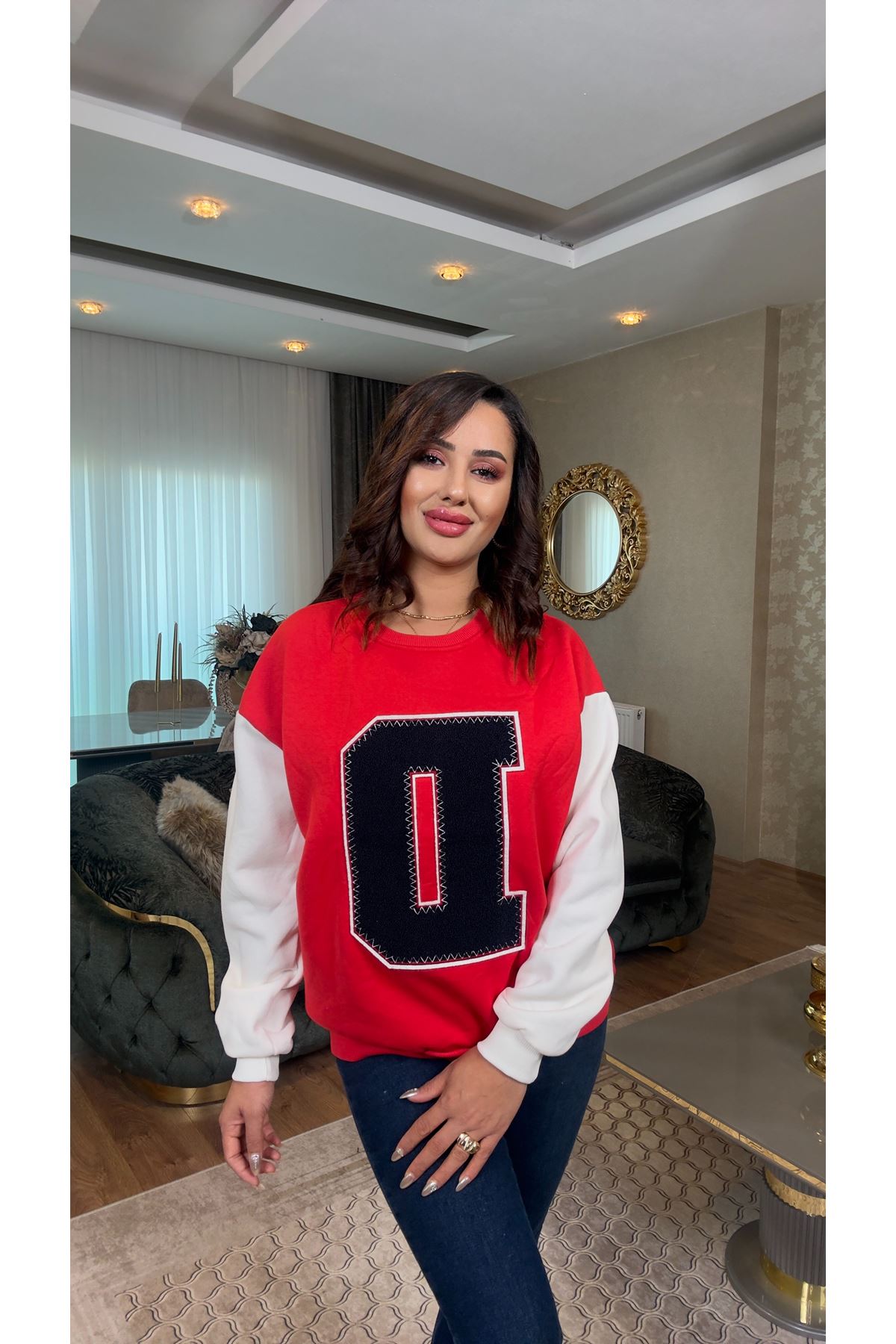 GARNİLİ SWEAT-KIRMIZI