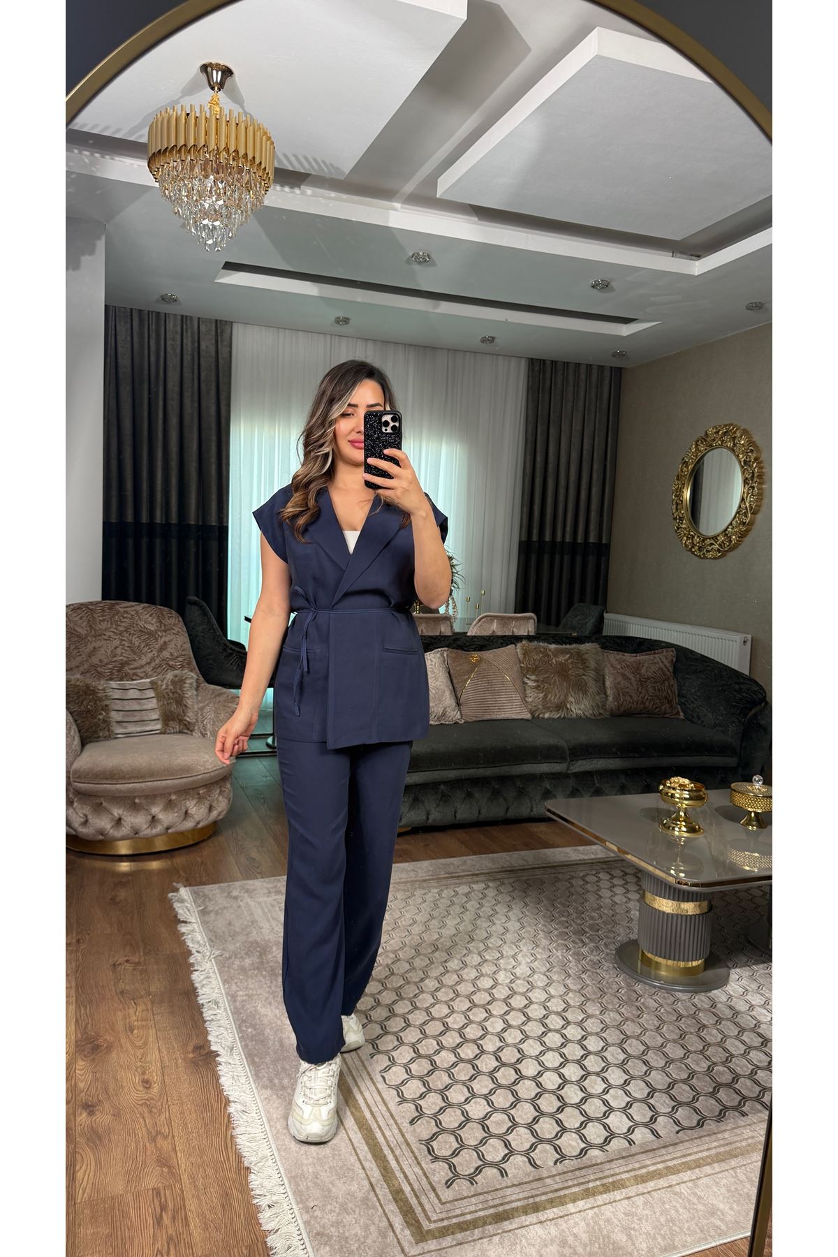 tensel kumaş modal yelekli takım-lacivert