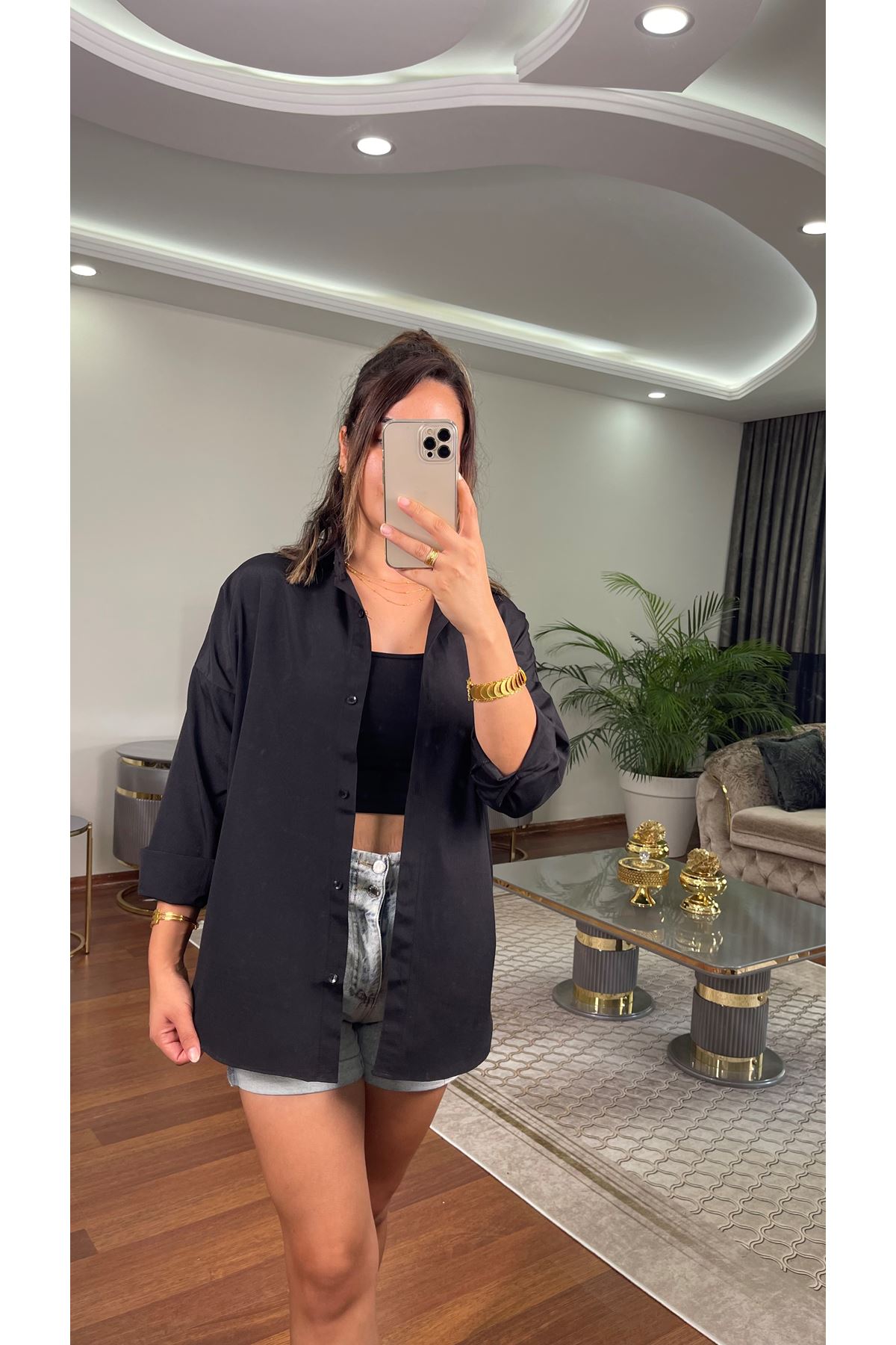 terikoton gömlek- siyah