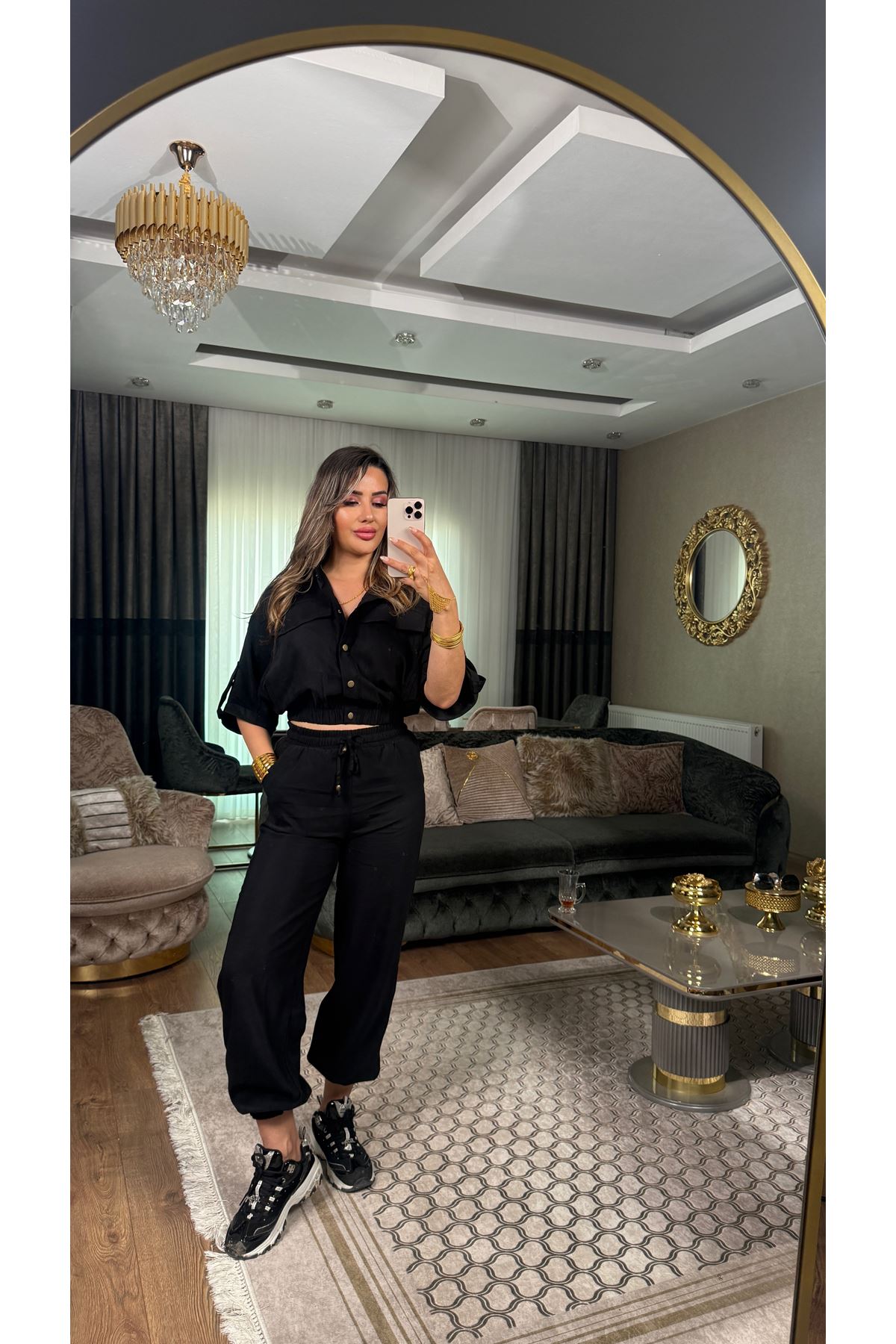 düğmeli kargo takım-siyah