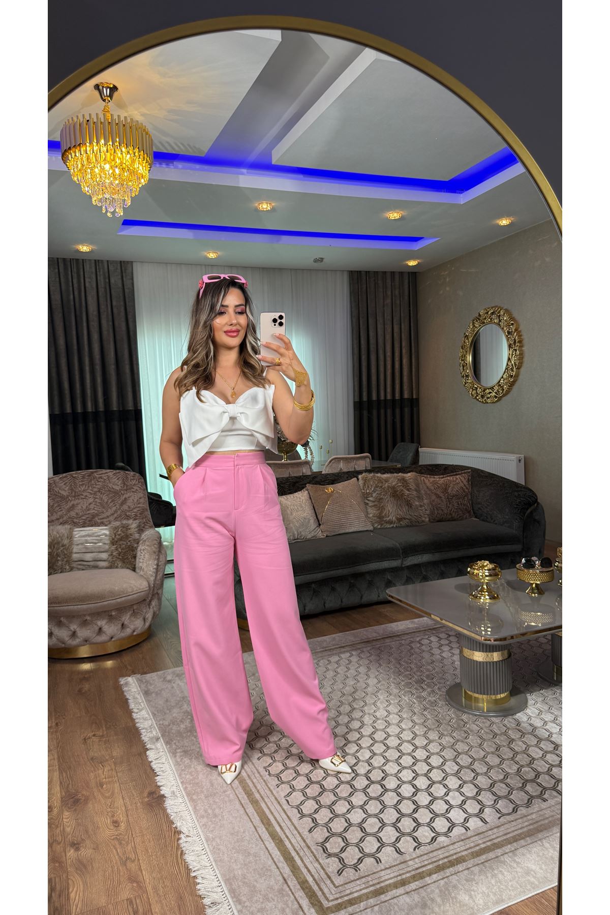 Quzu bol paça kumaş pantolon-pembe