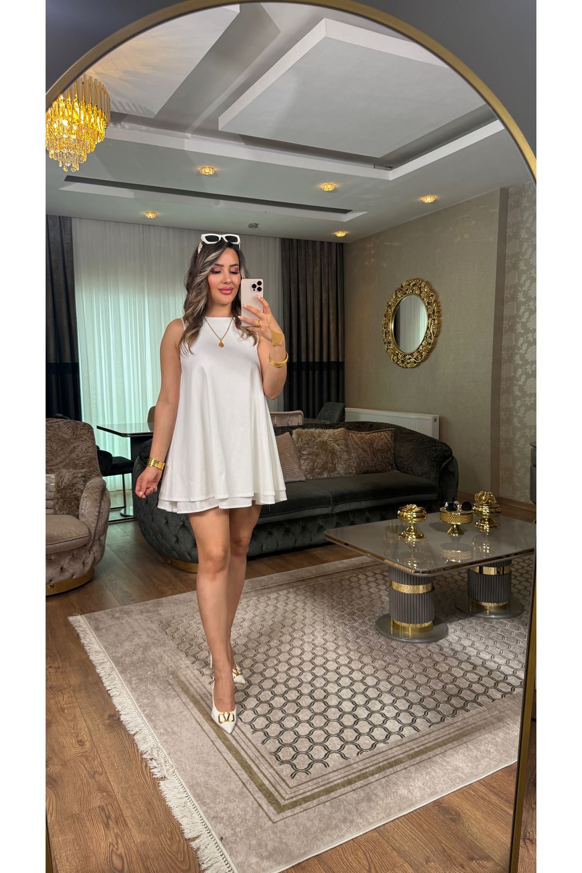 Dilvin volümlü kısa elbise-ekru