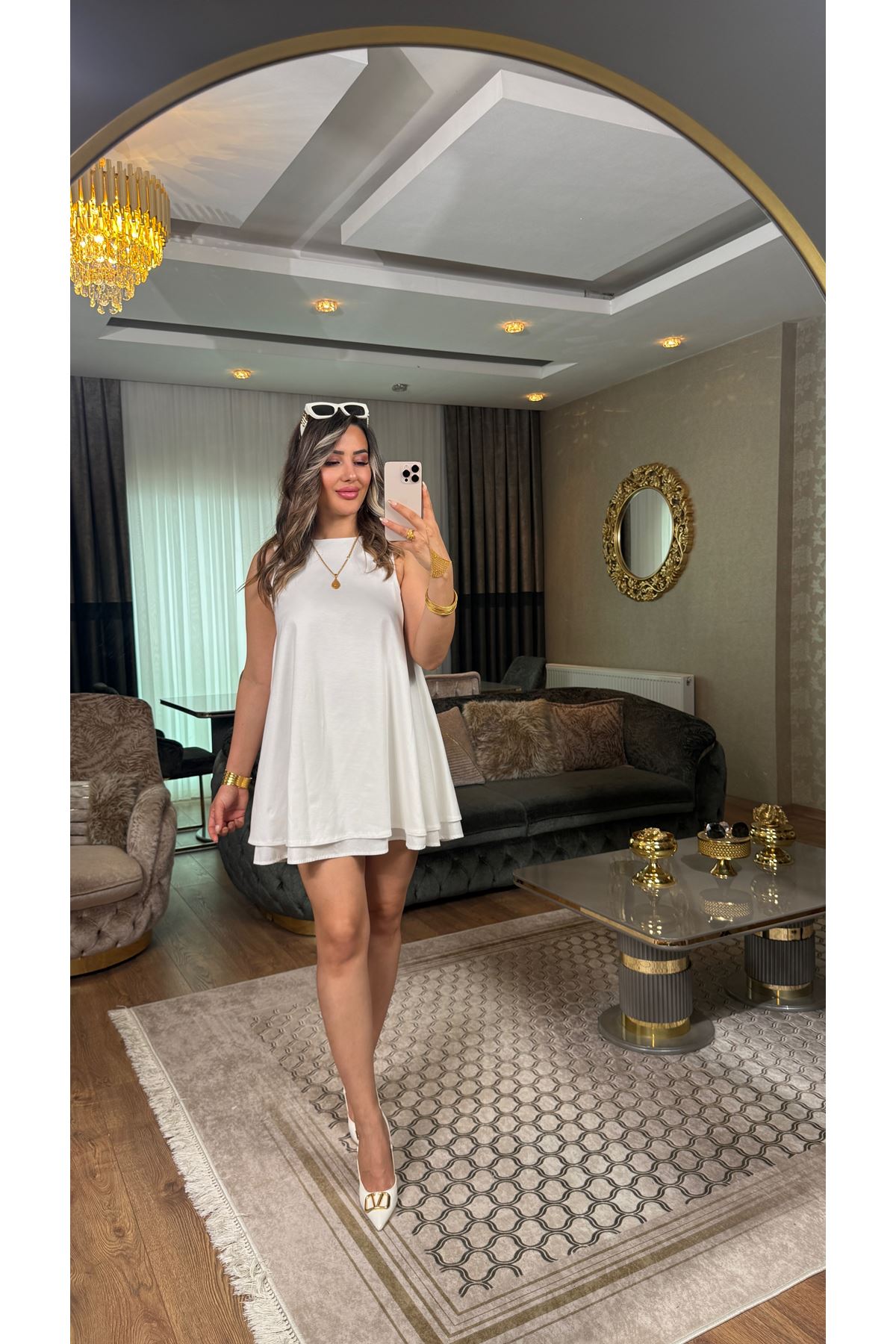 Dilvin volümlü kısa elbise-ekru