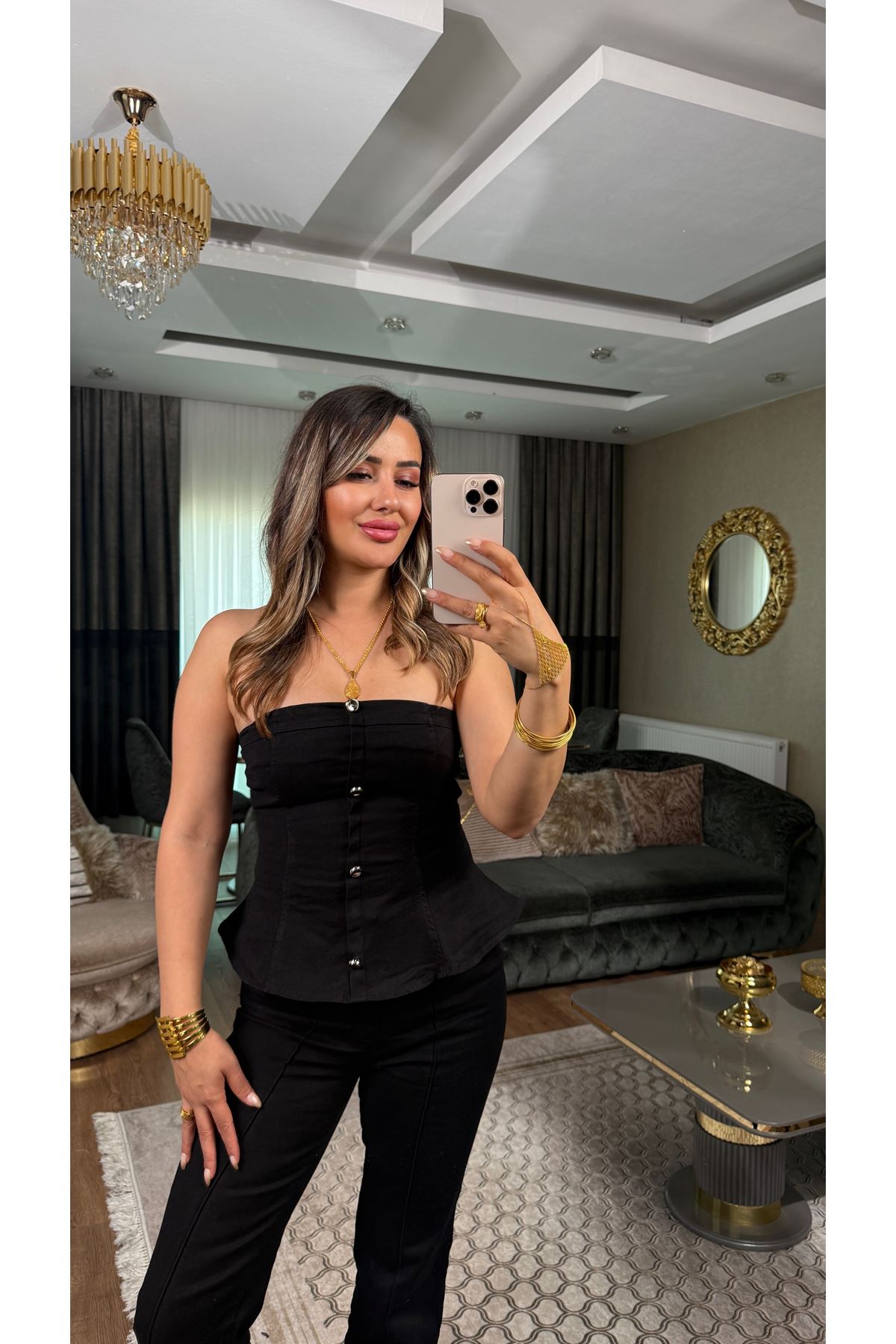 miss cix bel detay straplez ikili takım-siyah