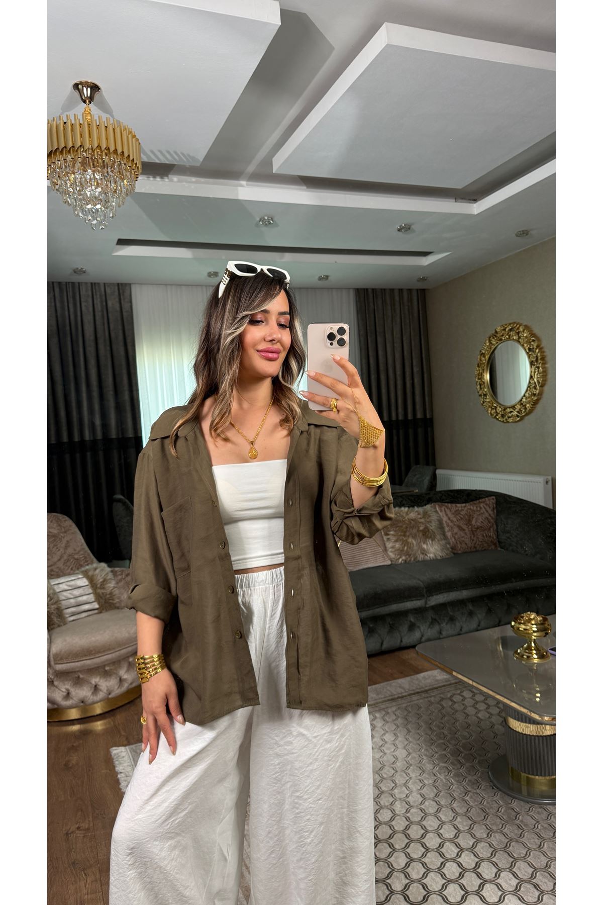 msperry düşük omuzlu oversize gömlek-haki