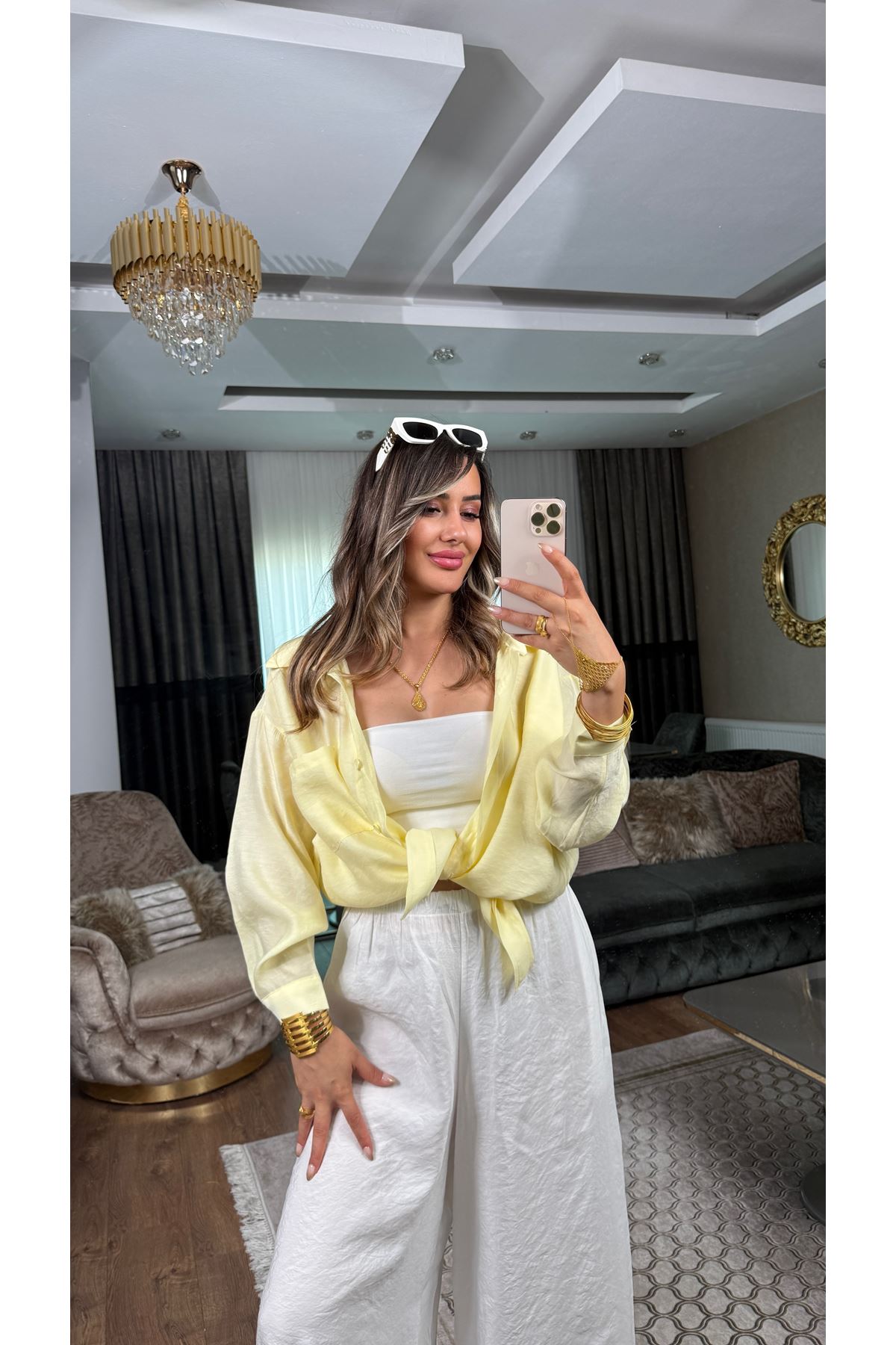 msperry düşük omuzlu oversize gömlek-sarı