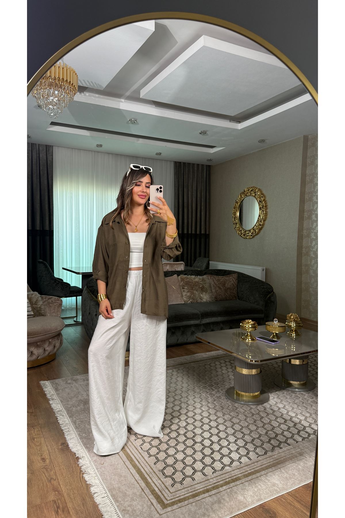 msperry beli lastikli keten pantolon-ekru