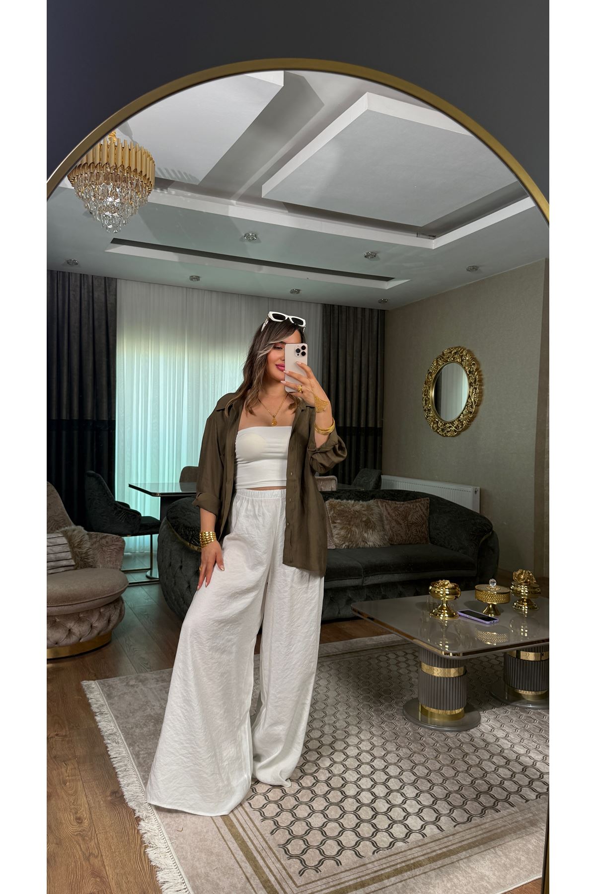 msperry beli lastikli keten pantolon-ekru