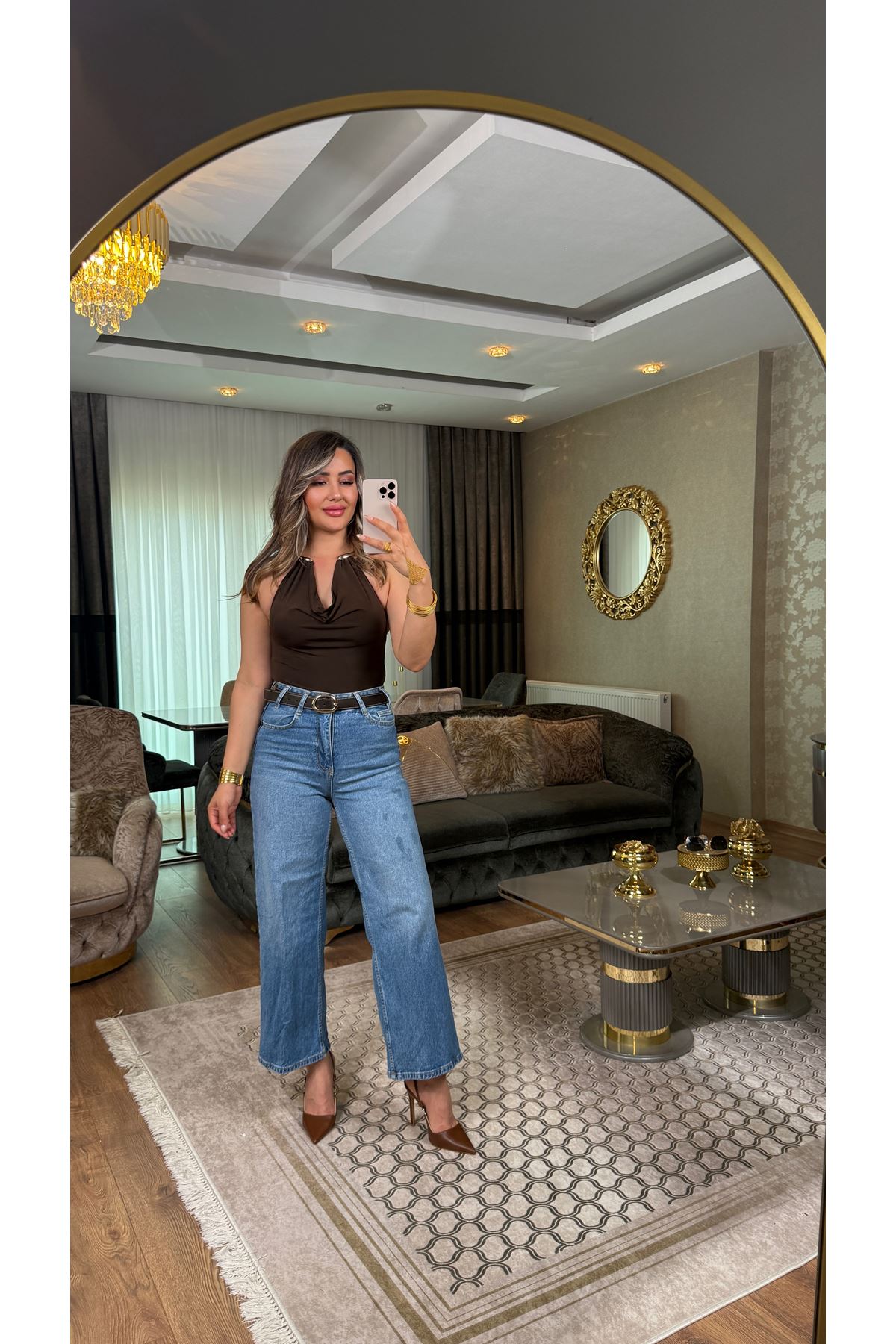 kemerli midi boy jean-mavi