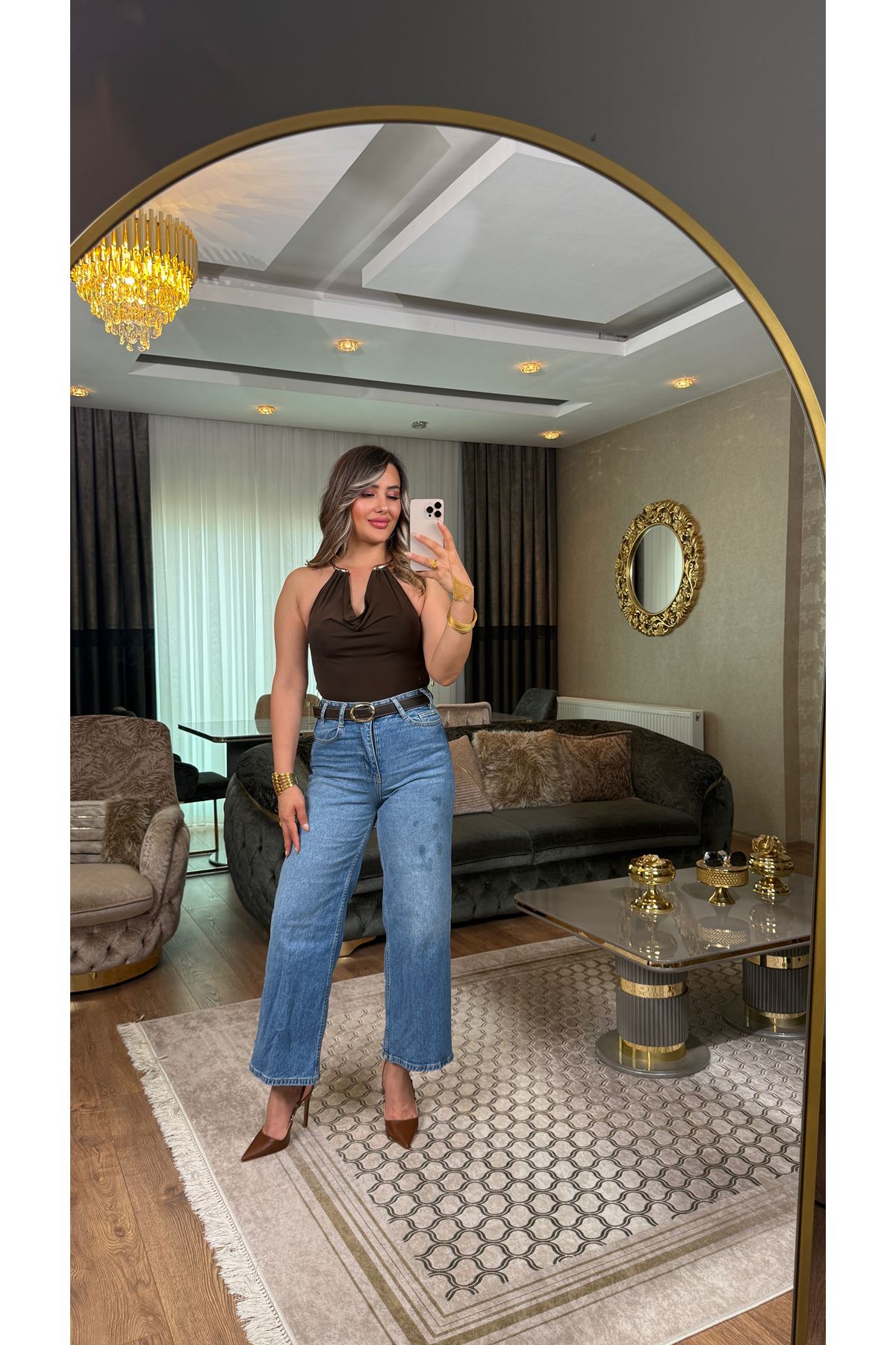 kemerli midi boy jean-mavi