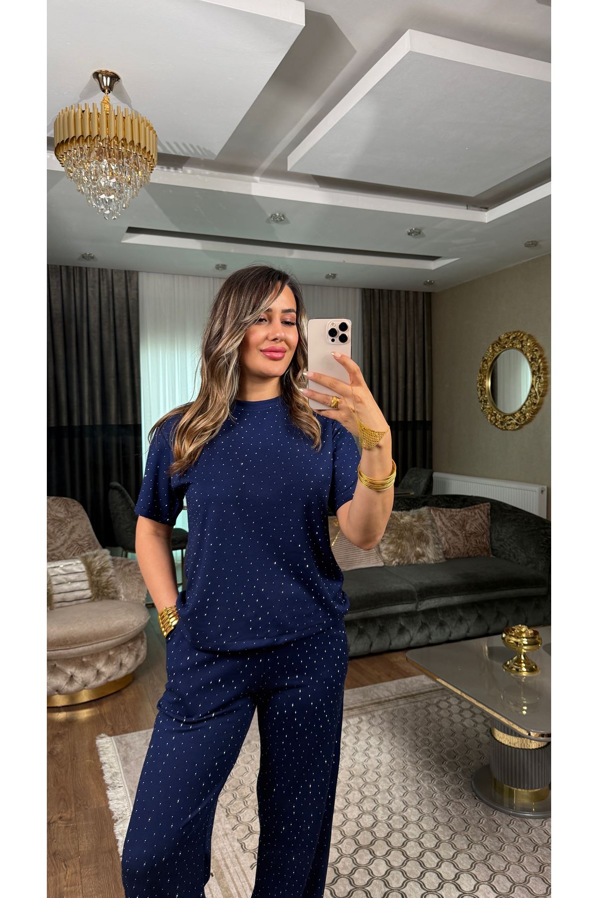 oysho taşlı basic kadın ikili takım-lacivert