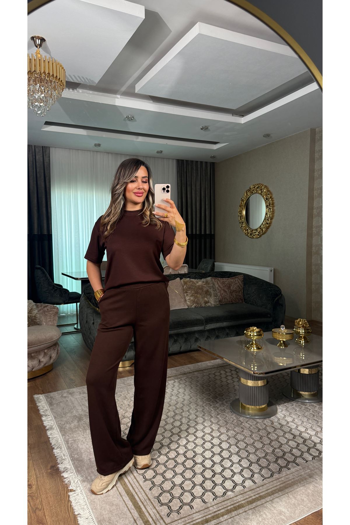 oysho bisiklet yaka basic kadın ikili takım-acıkahve