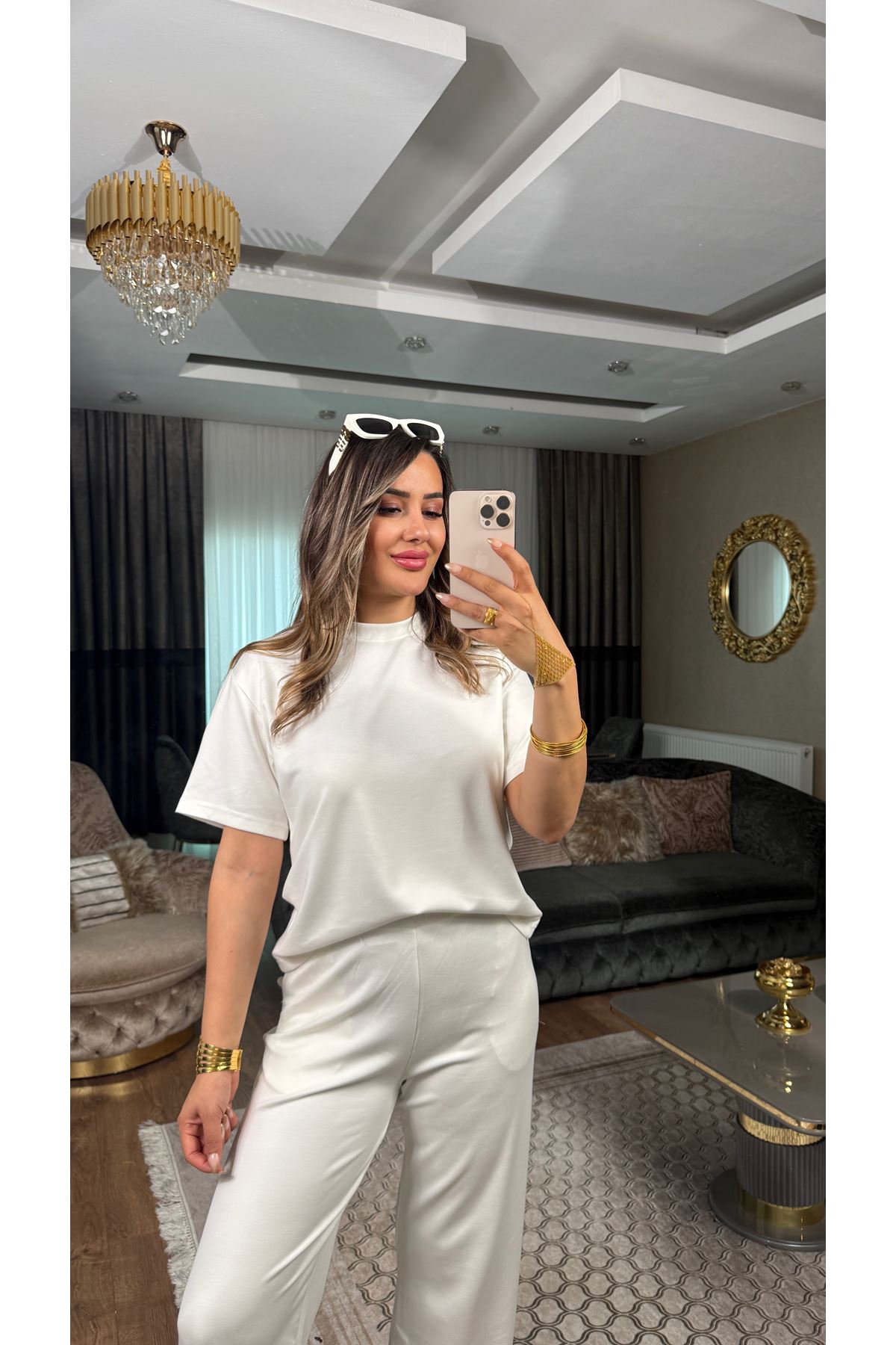 oysho bisiklet yaka basic kadın ikili takım-ekru