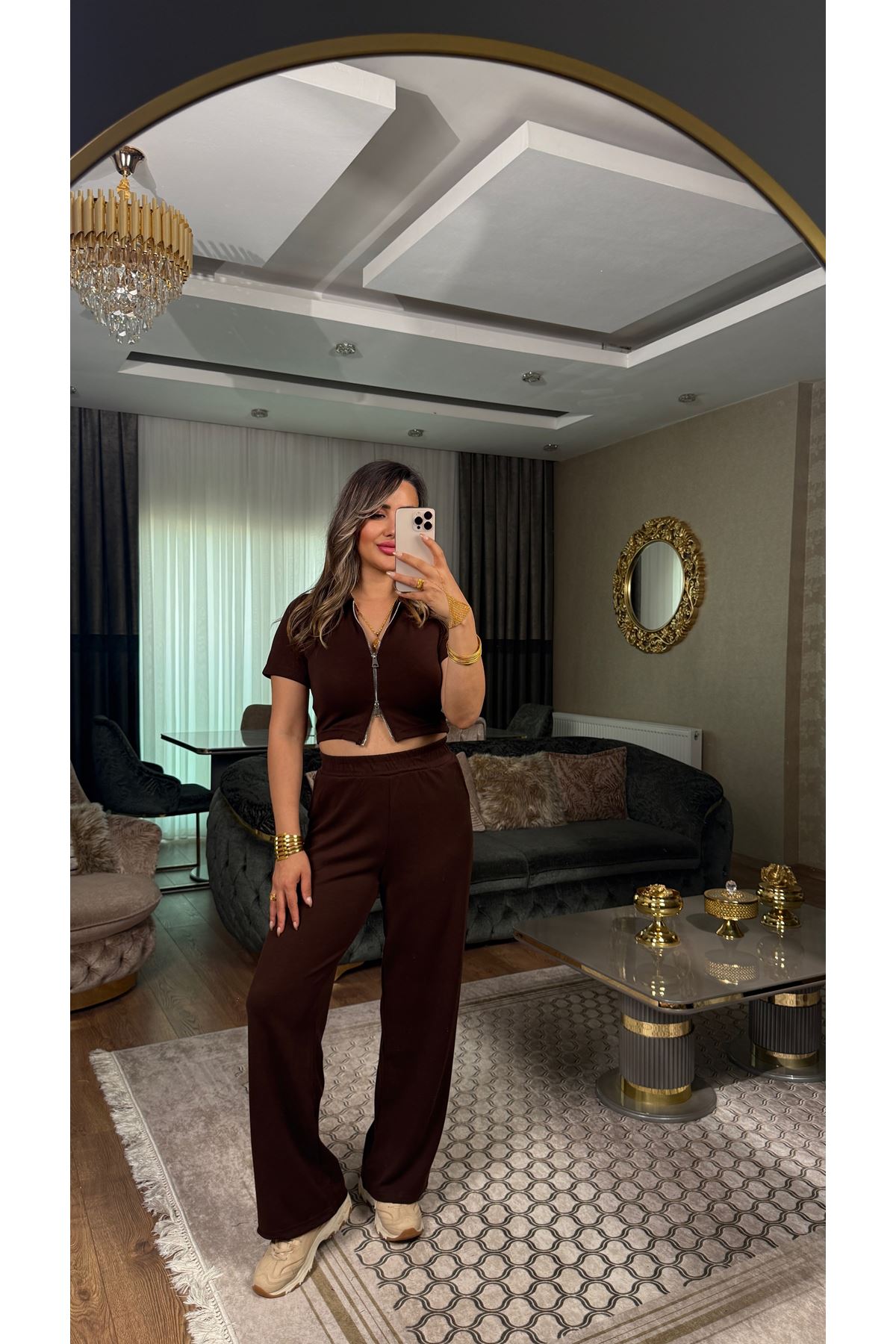 oysho çift fermuar kadın ikili takım-acıkahve