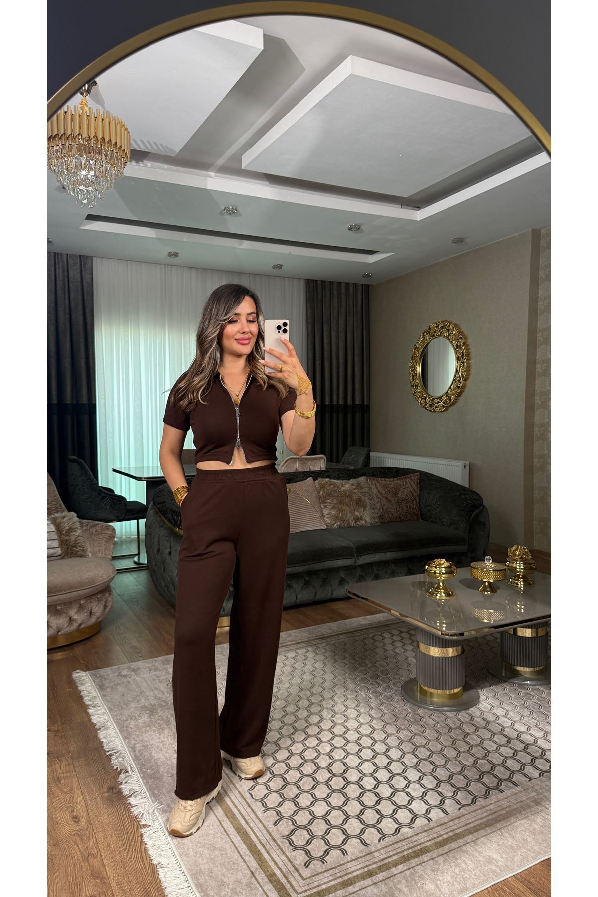 oysho çift fermuar kadın ikili takım-acıkahve