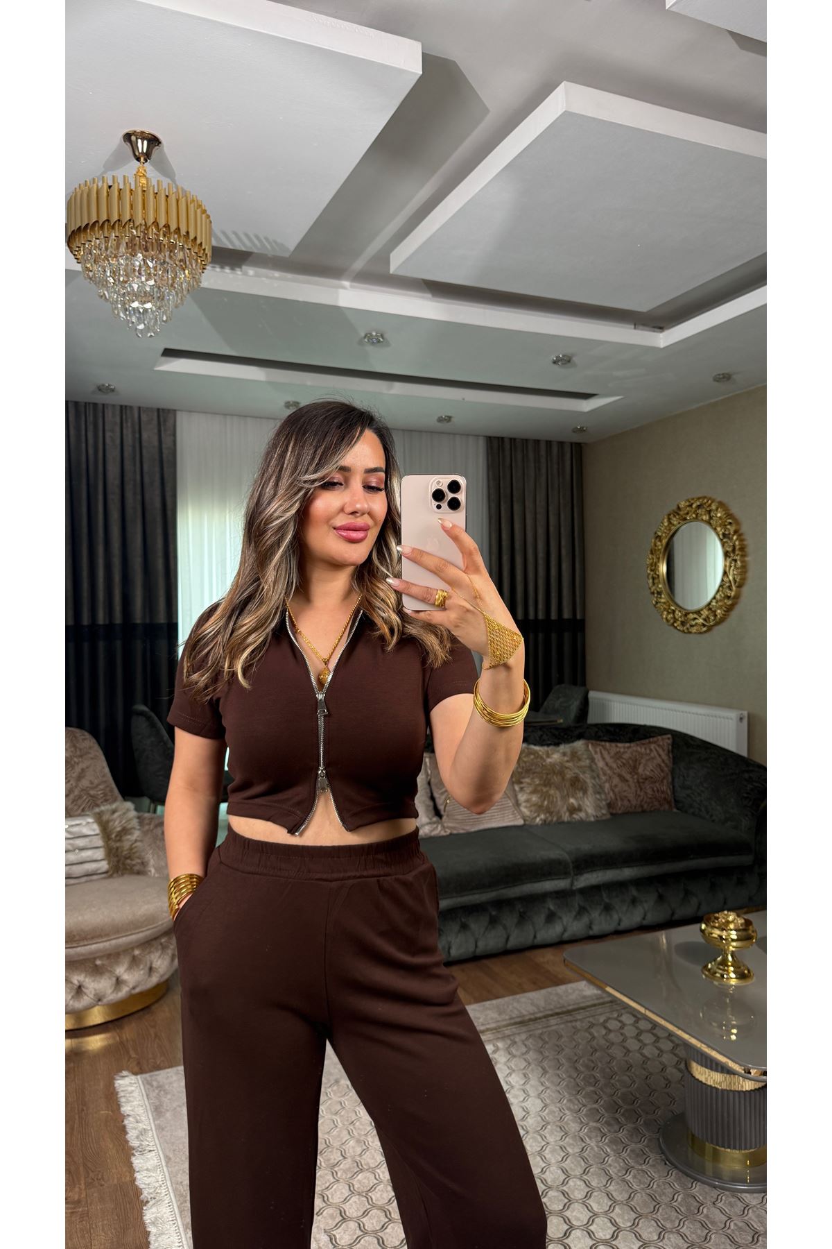 oysho çift fermuar kadın ikili takım-acıkahve