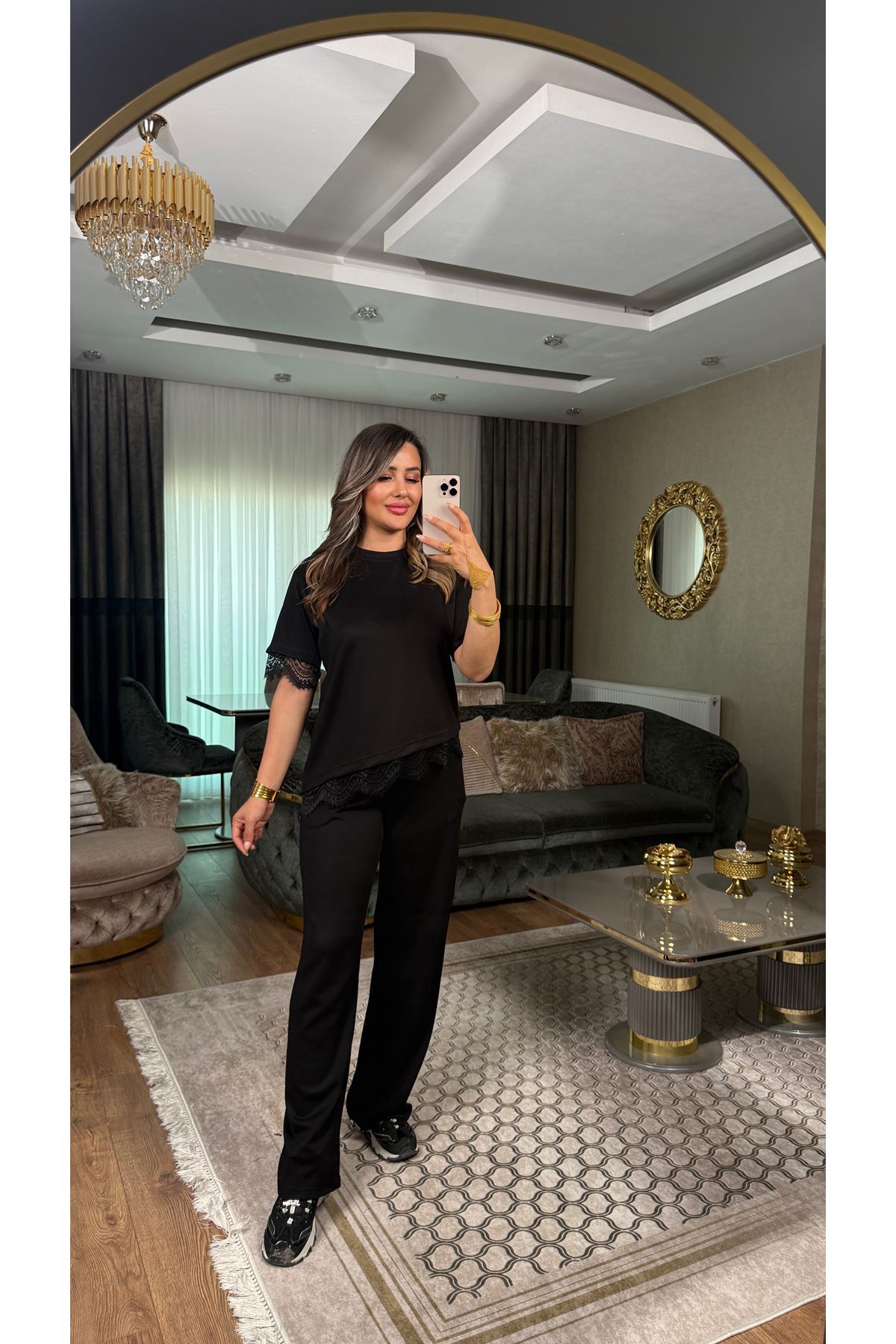 oysho dantel detay kadın ikili takım-siyah