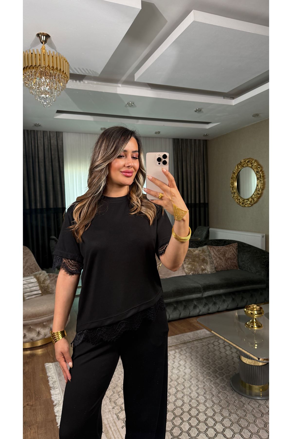 oysho dantel detay kadın ikili takım-siyah