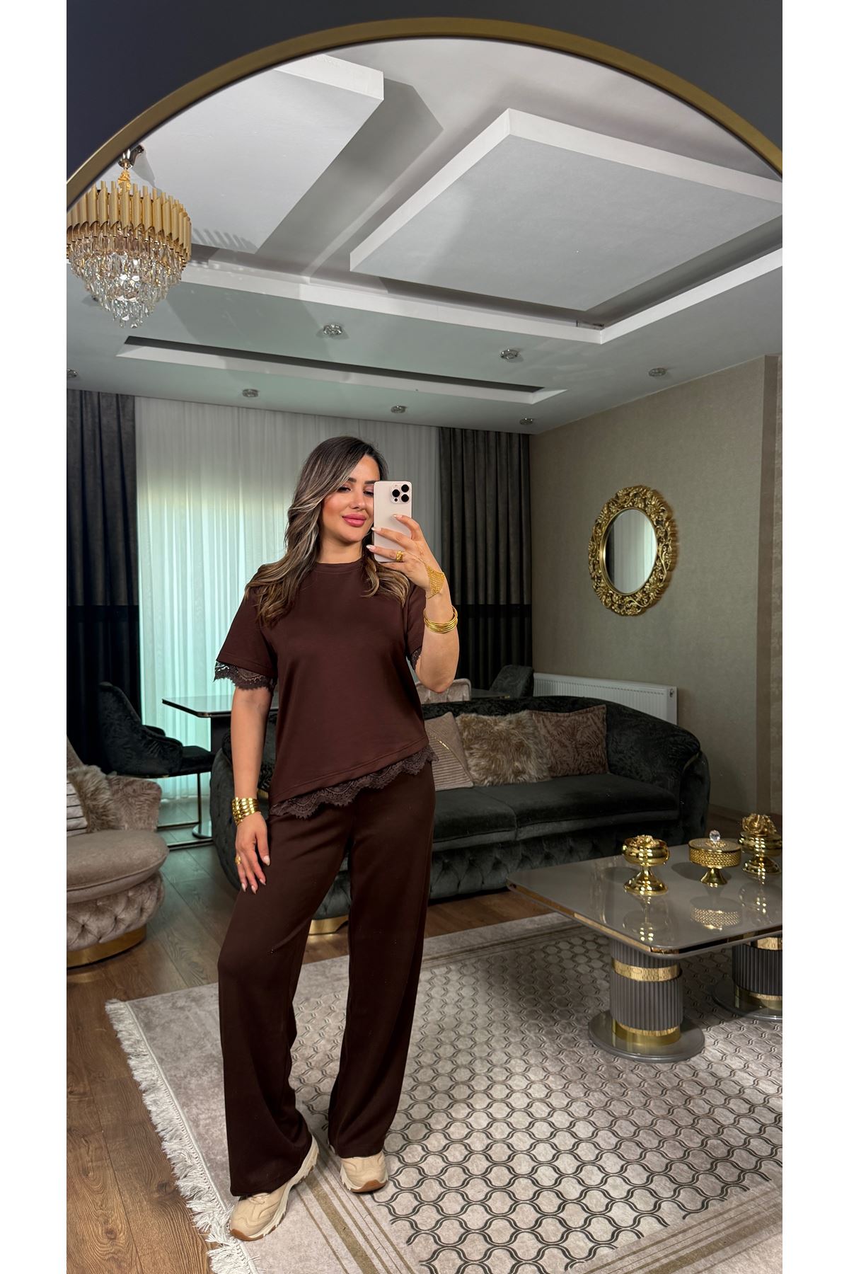 oysho dantel detay kadın ikili takım-acıkahve