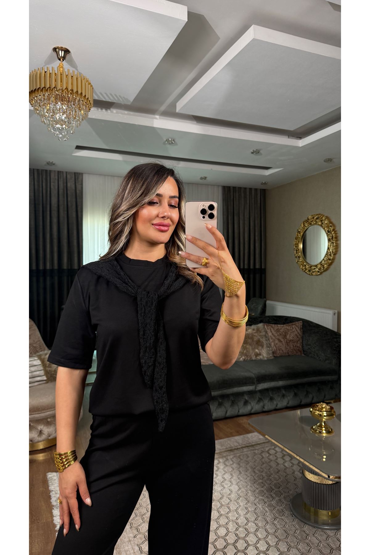 oysho dantel bağlamalı kadın ikili takım-siyah