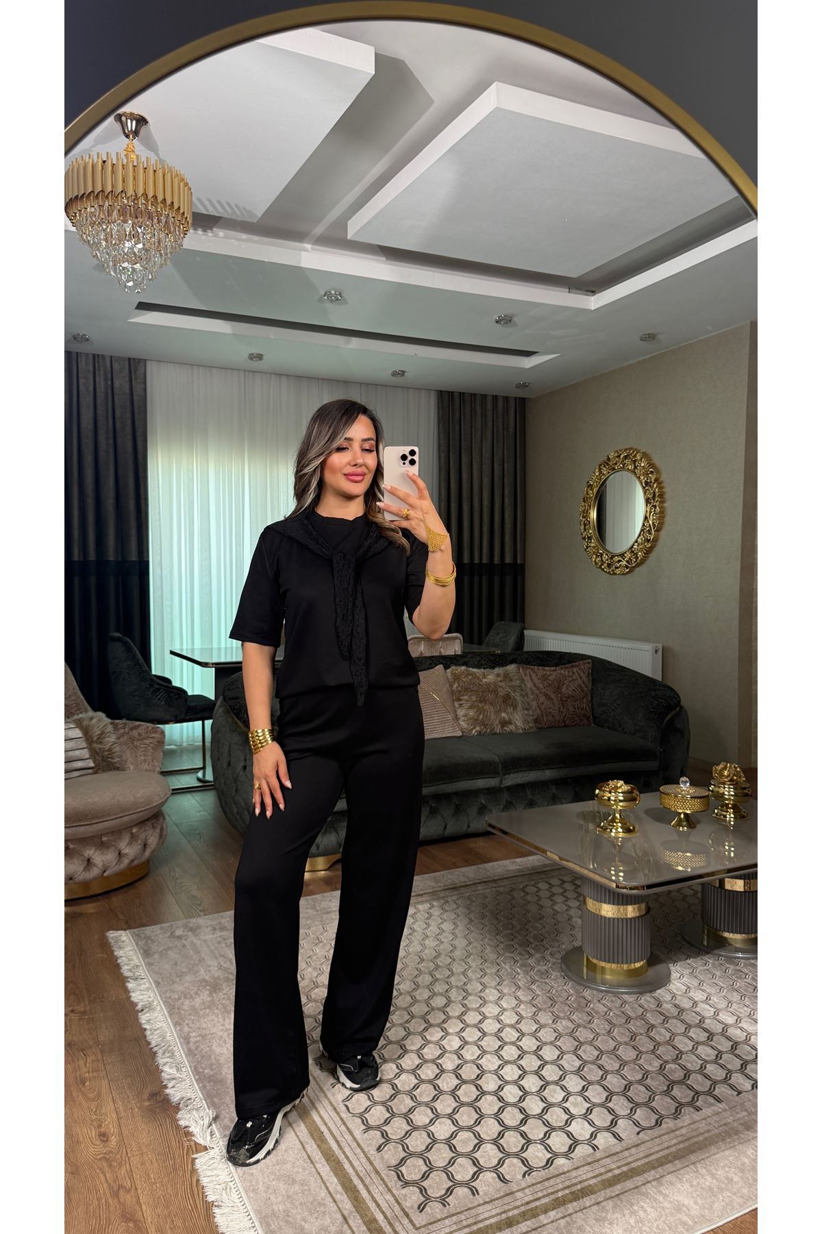 oysho dantel bağlamalı kadın ikili takım-siyah