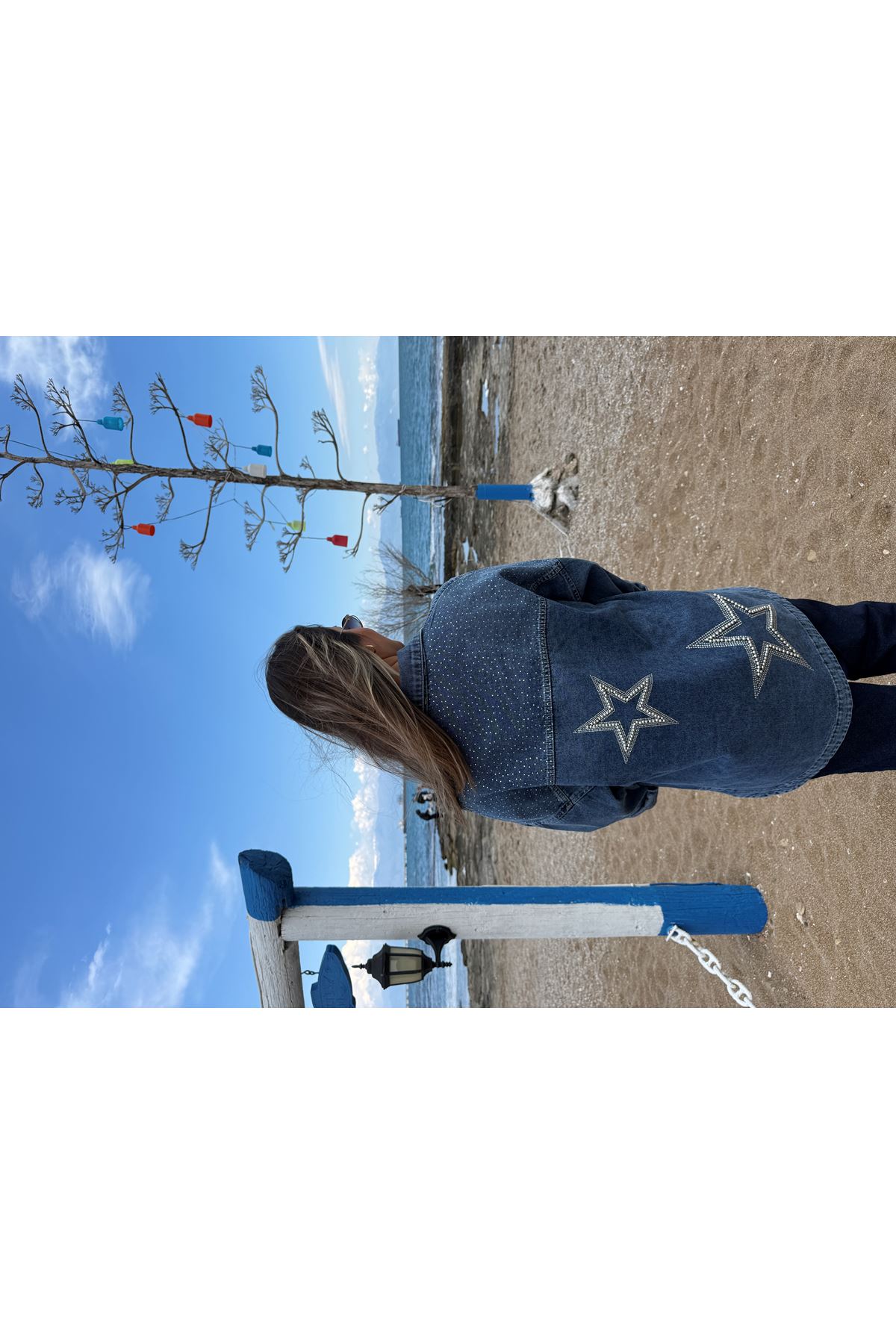 taşlı kot ceket-lacivert