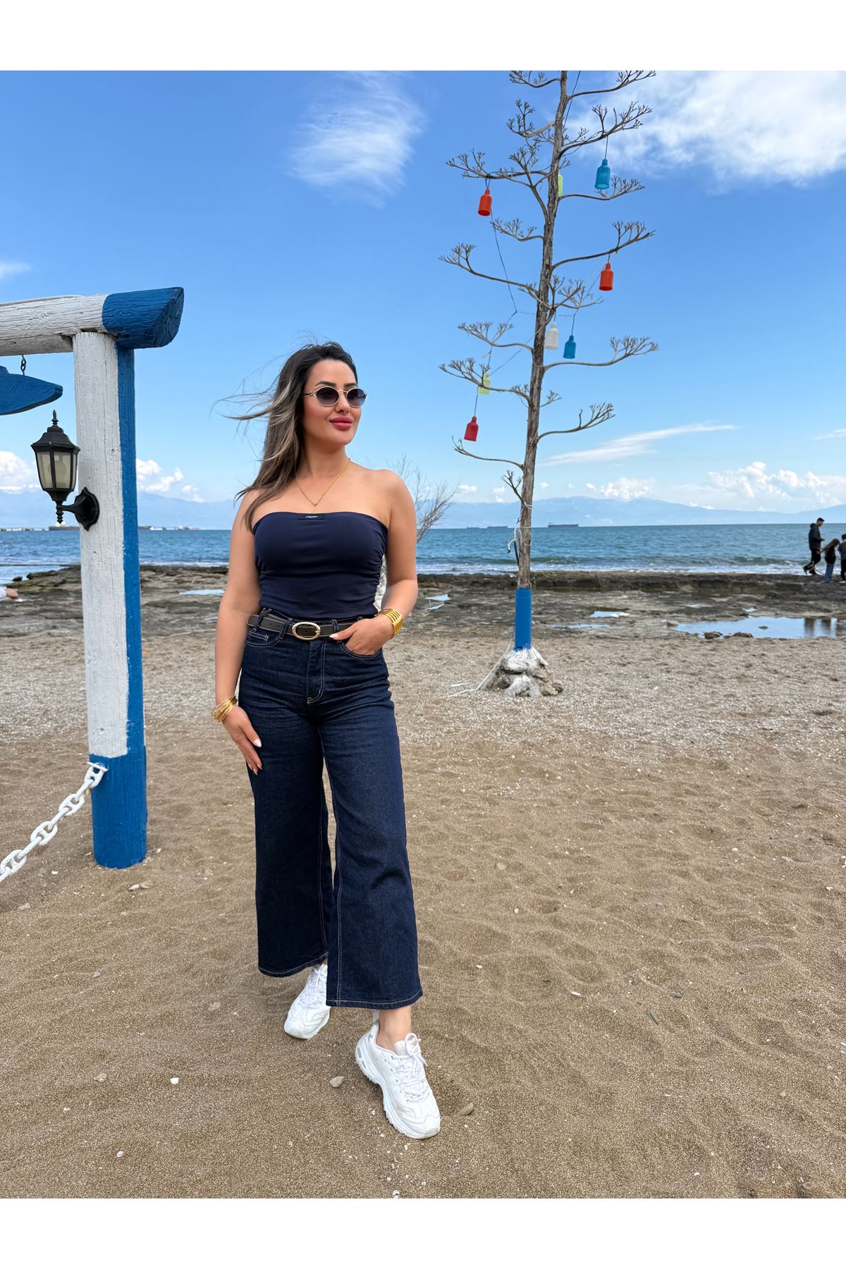 kemerli midi boy jean-lacivert