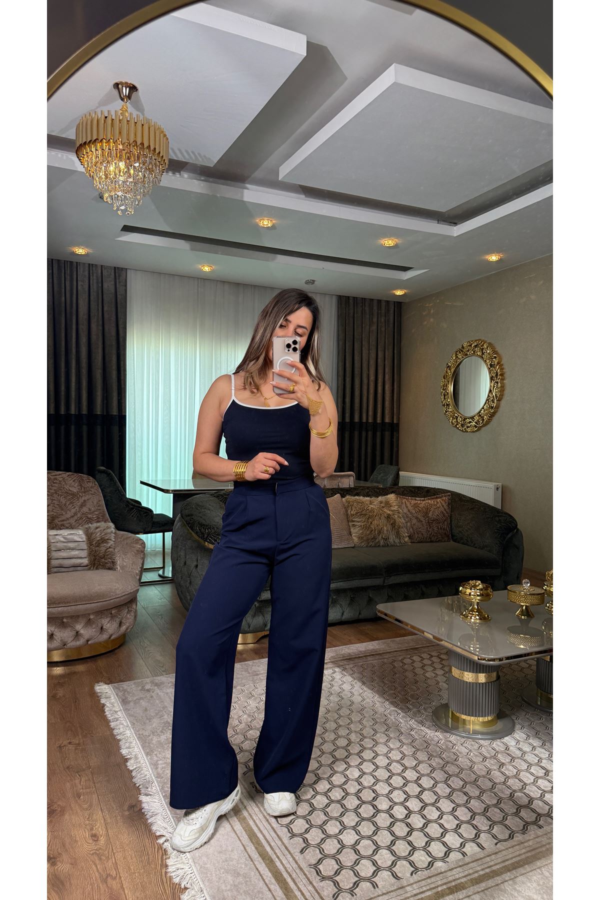  bol paça kumaş pantolon-lacivert