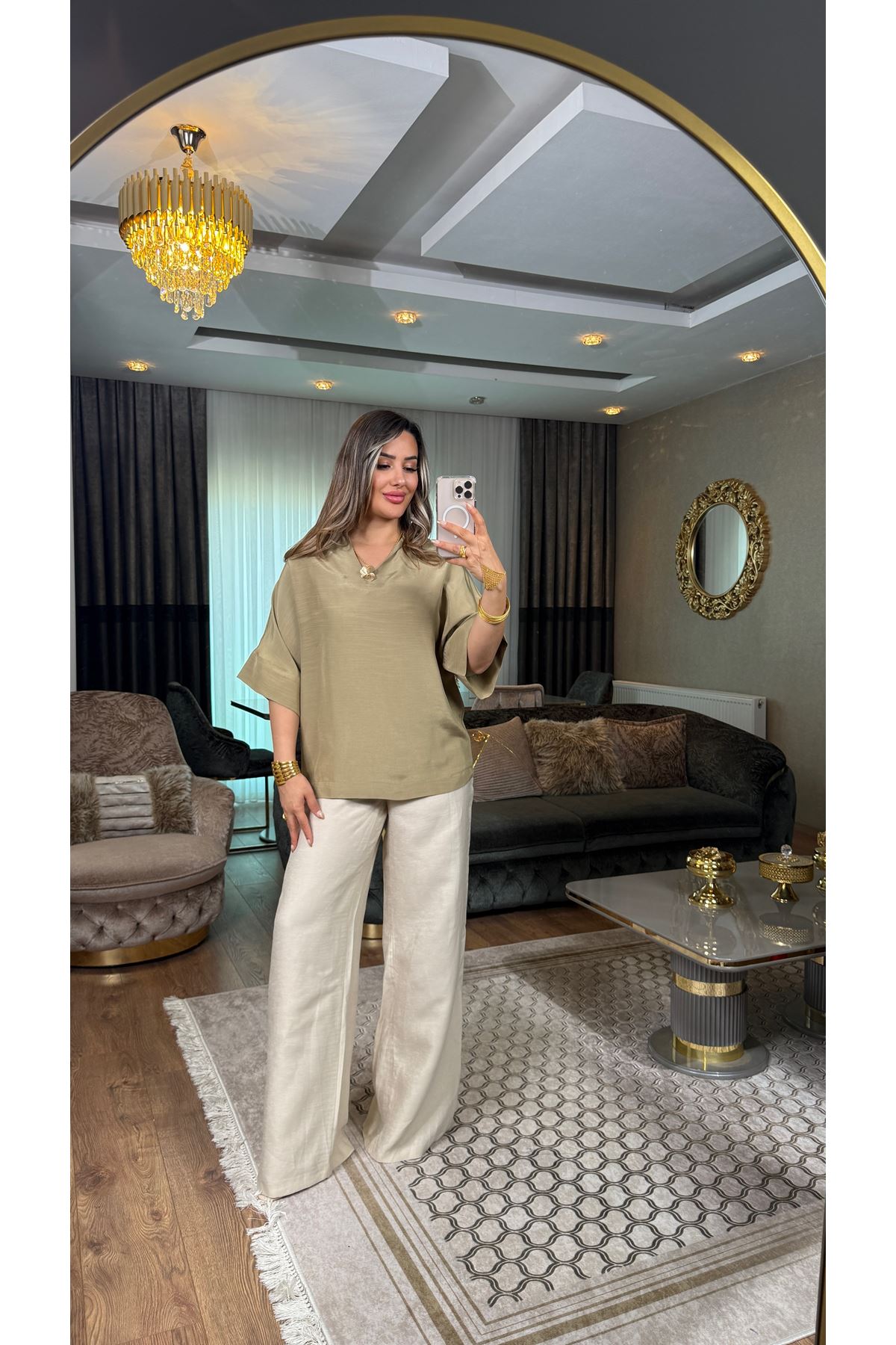 sateen salaş keten pantolon-taş