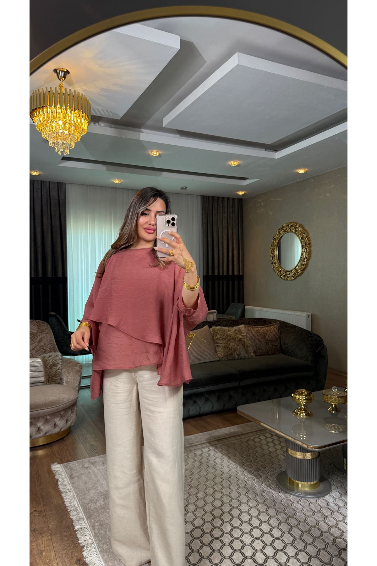 msperry uçuşan pelerin bluz-gül kurusu