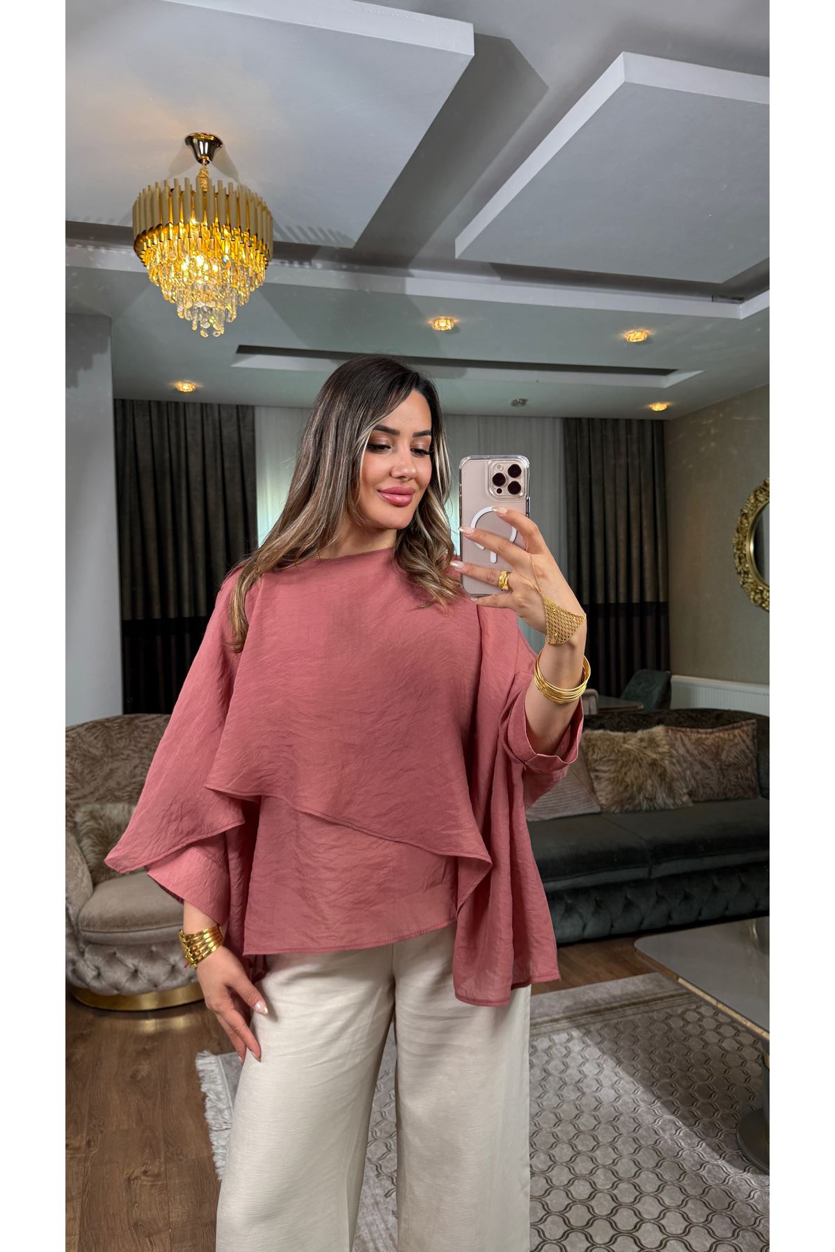 msperry uçuşan pelerin bluz-gül kurusu