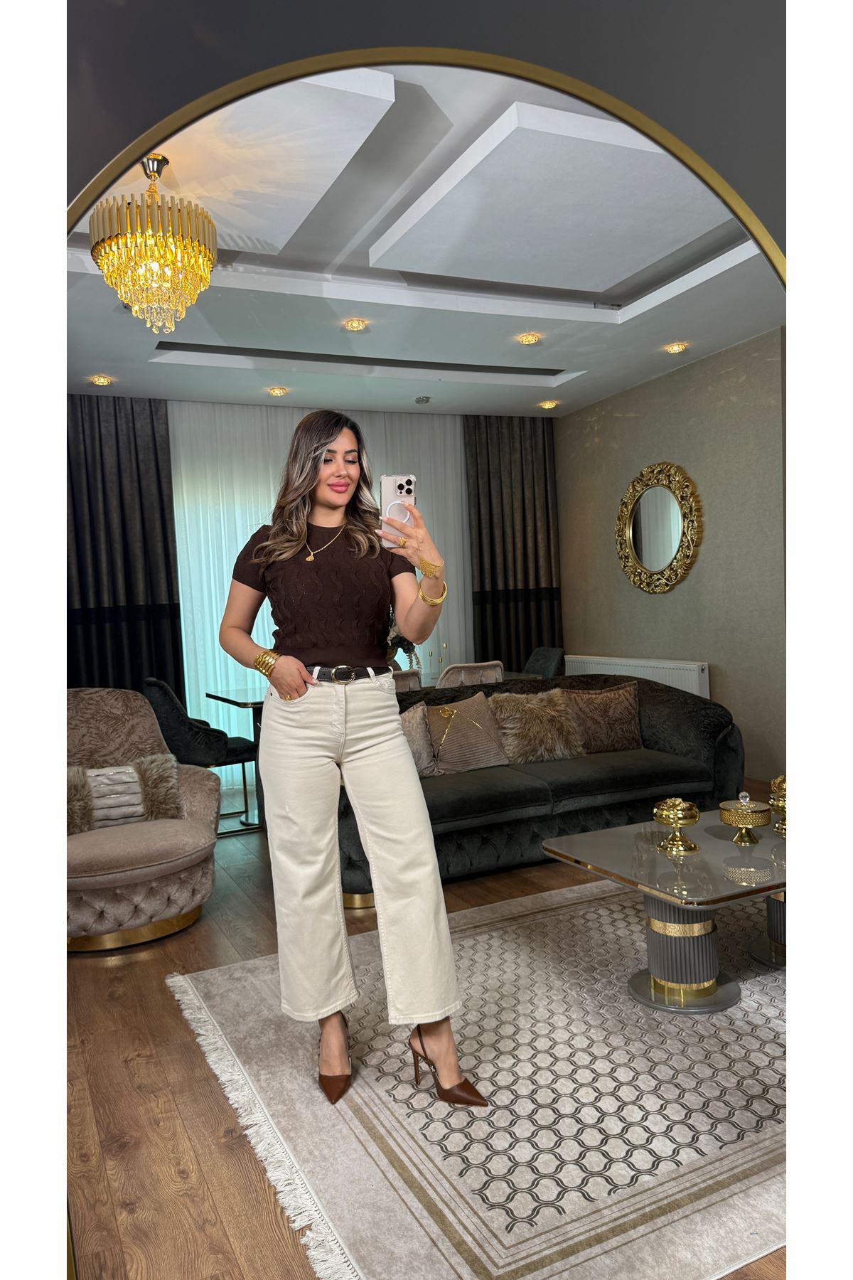 kemerli midi boy jean-bej