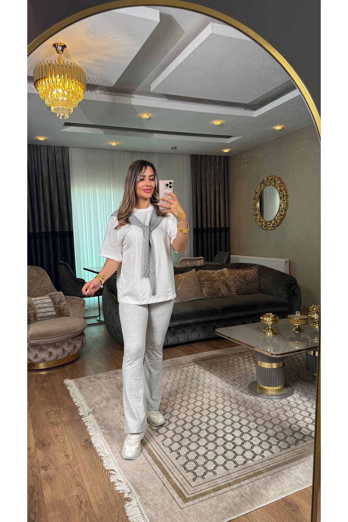 bershka pamuklu ispanyol paça yüksek bel tayt-gri