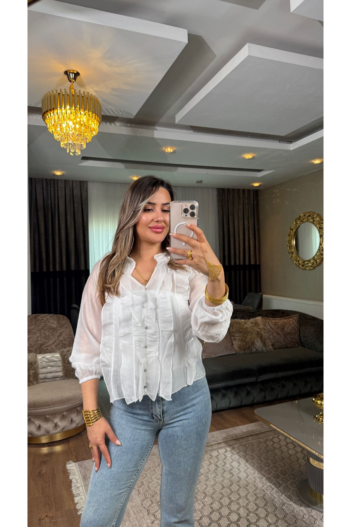 fırfırlı transparan gömlek-beyaz