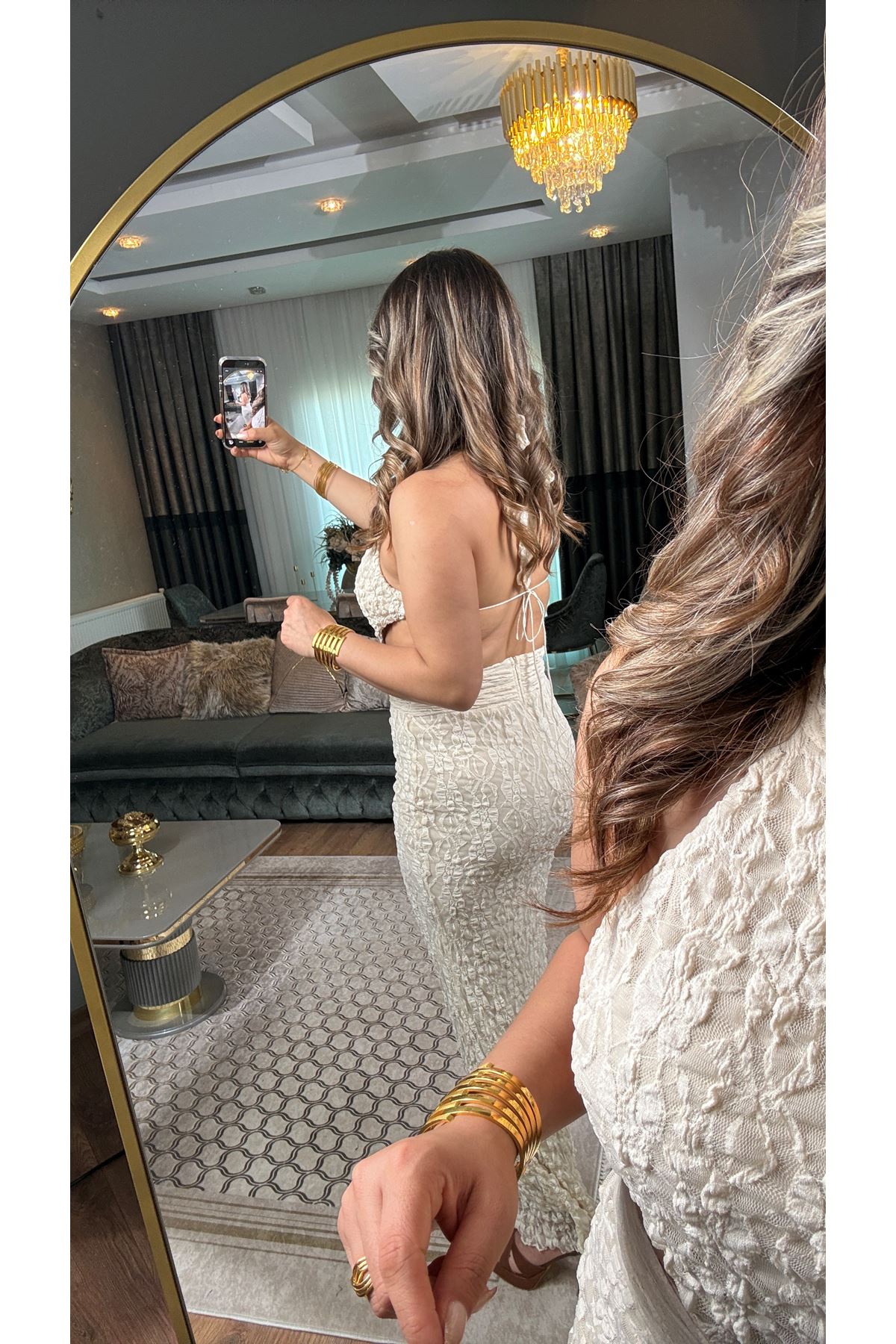 miss cix içi astarlı dantel işlemeli tokalı elbise-taş