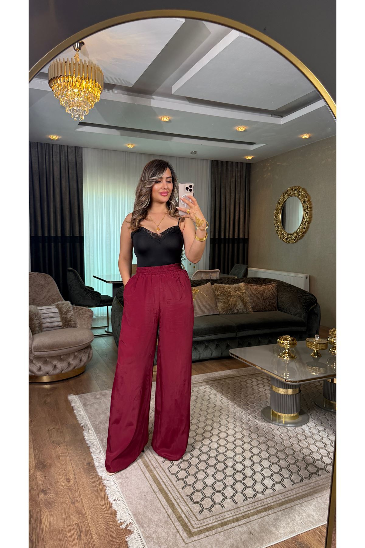 msperry beli lastikli pantolon-bordo