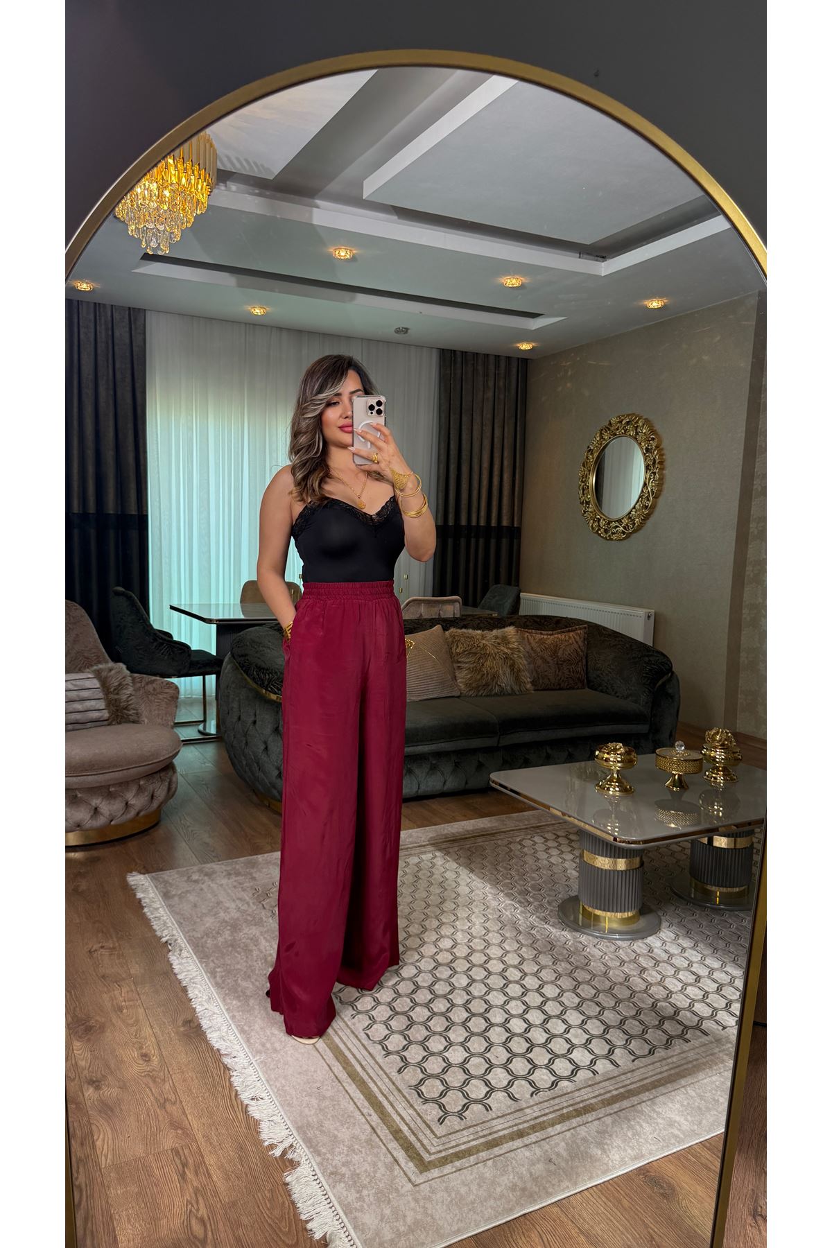 msperry beli lastikli pantolon-bordo