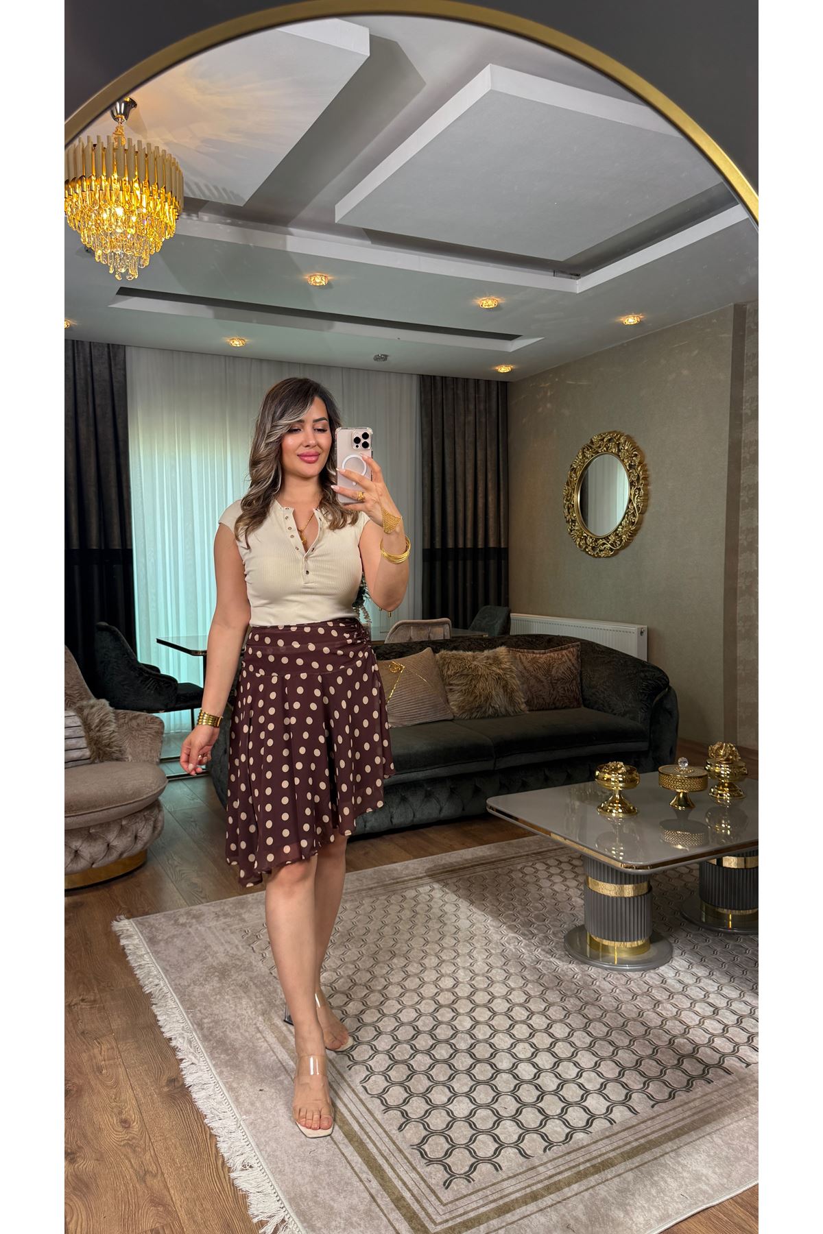 puantiyeli etek-kahve