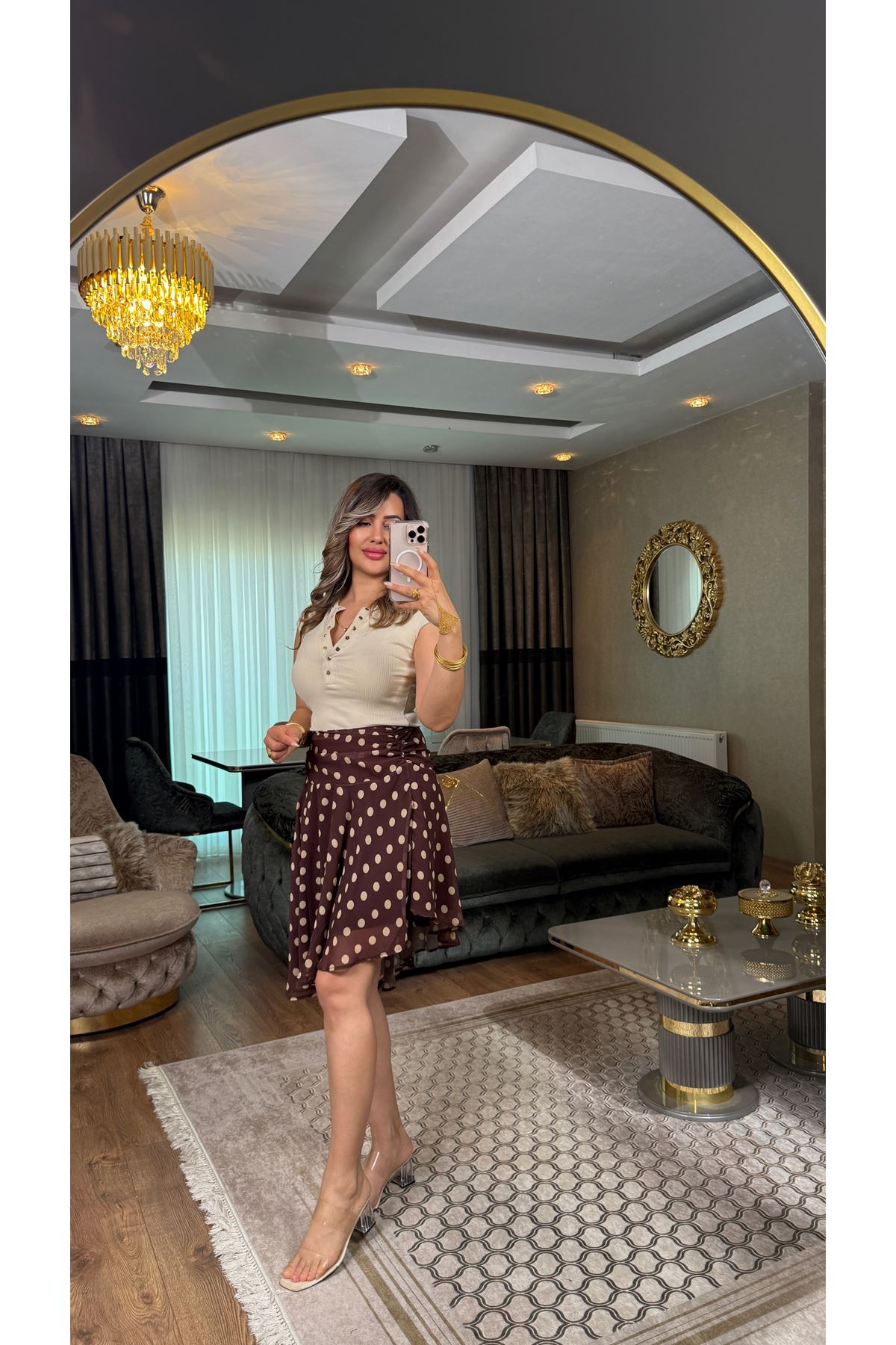 puantiyeli etek-kahve