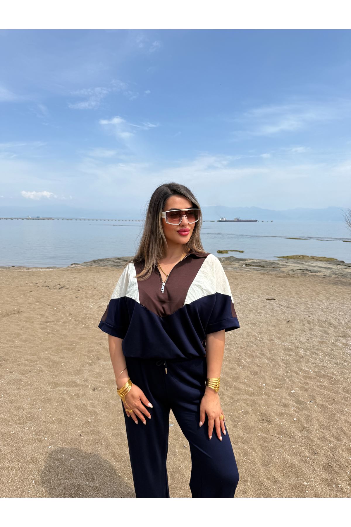 paraşüt detay fermuarlı takım-lacikahve