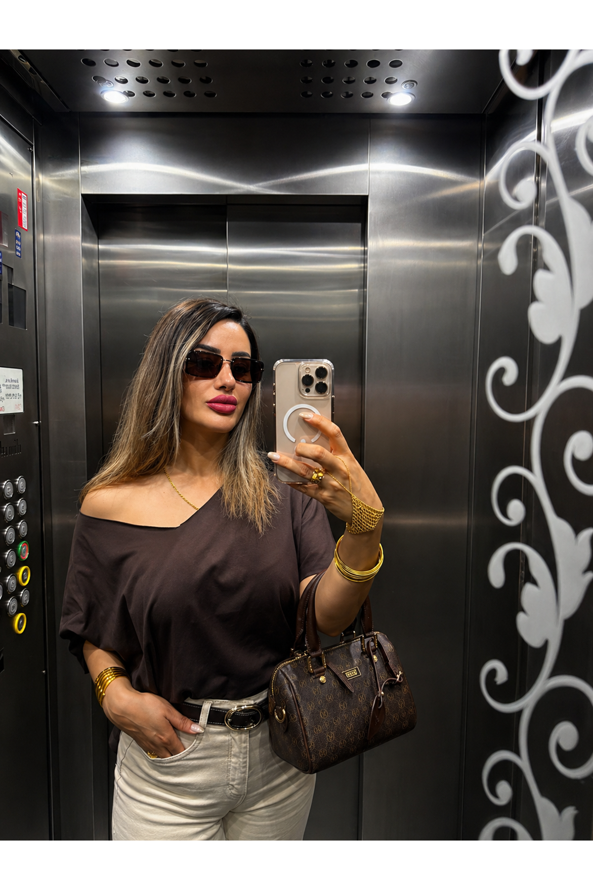 oversize düşük omuz tişört- acıkahve