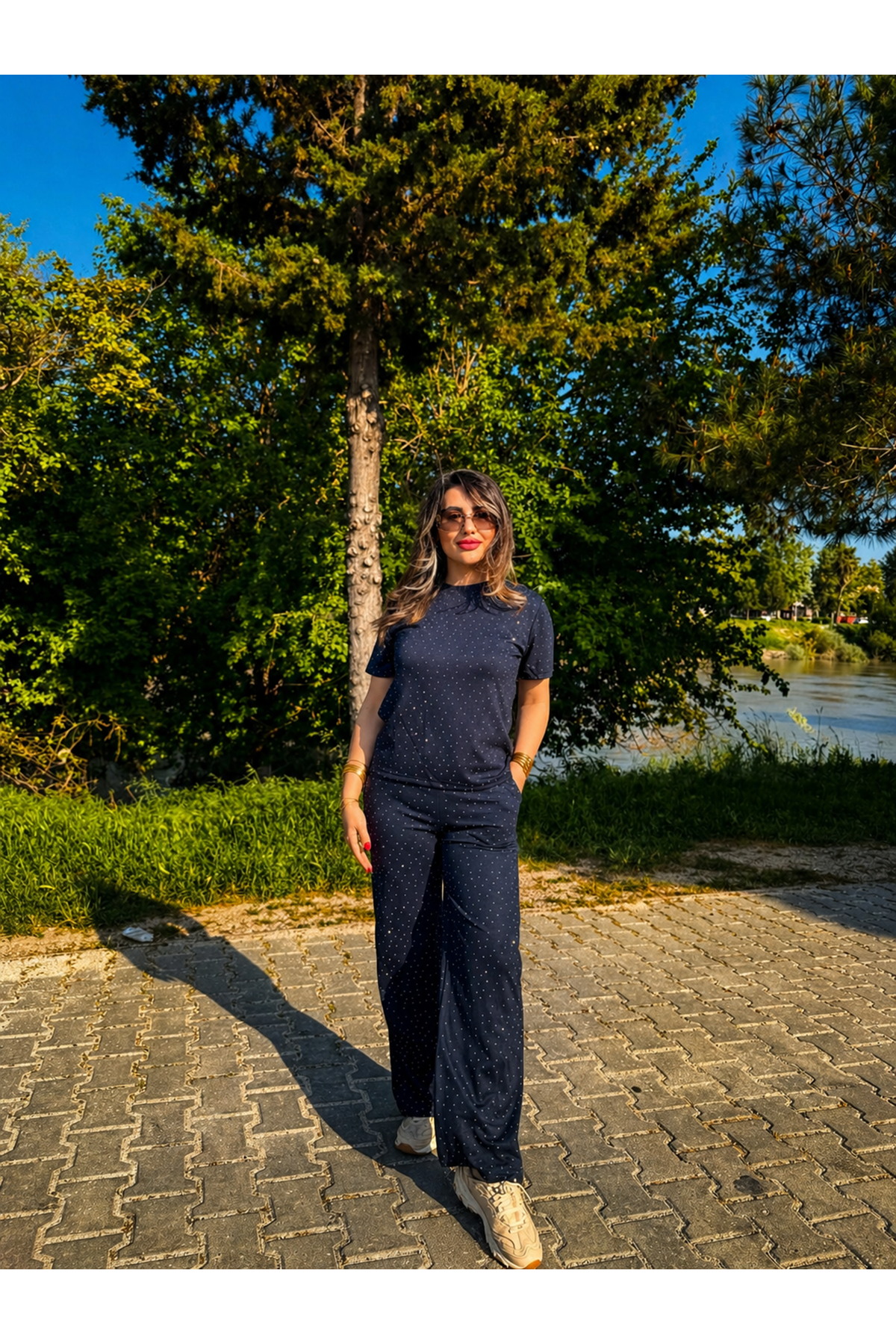 oysho taşlı basic kadın ikili takım-koyu lacivert