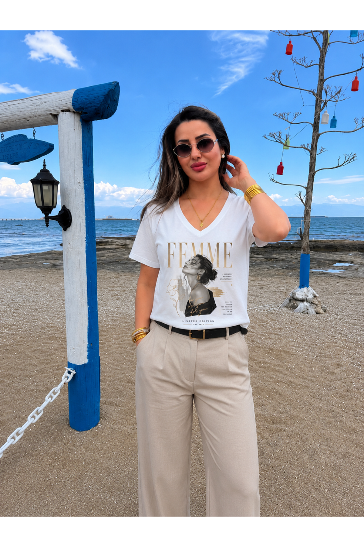 femme kız baskılı kadın tişört-beyaz