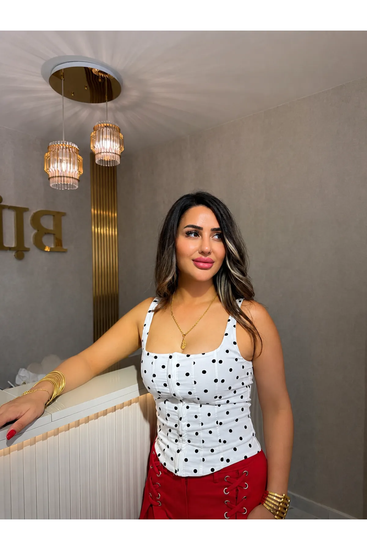 puantiye korseli bluz-beyaz