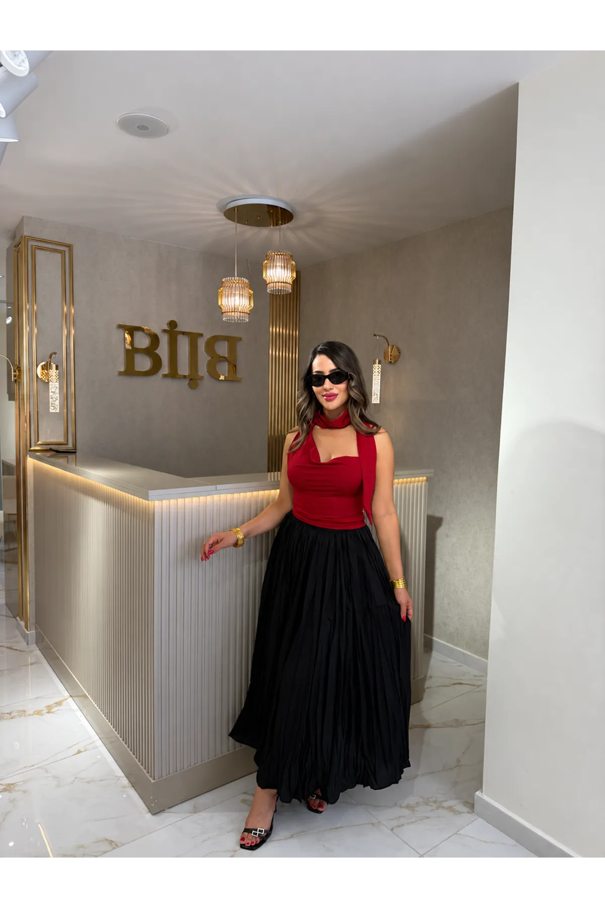 qustyle kraşlı etek-siyah
