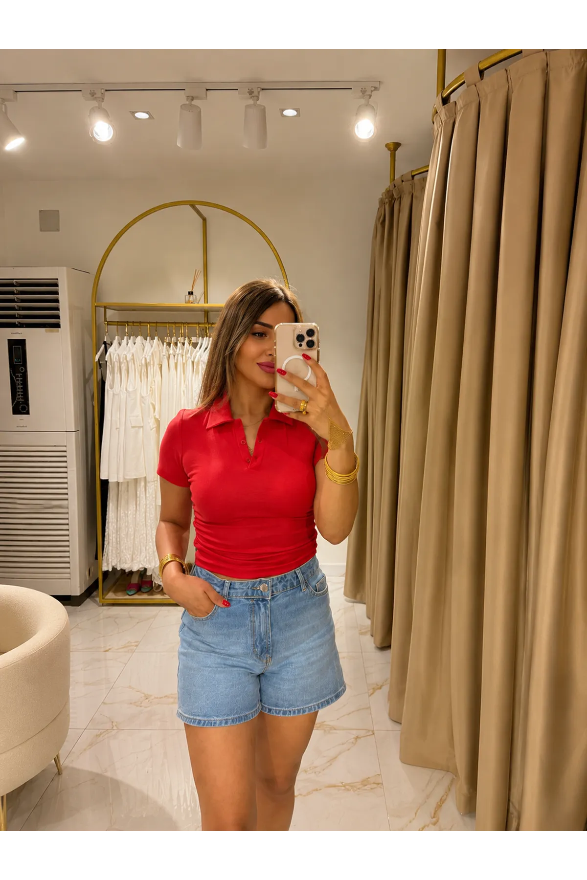 Dilvin polo yaka top-kırmızı