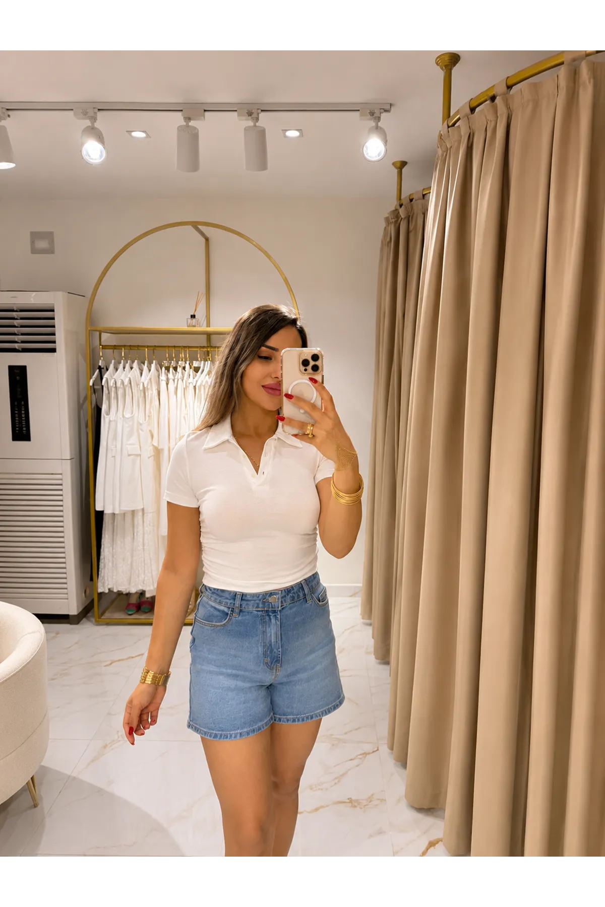 Dilvin polo yaka top-ekru