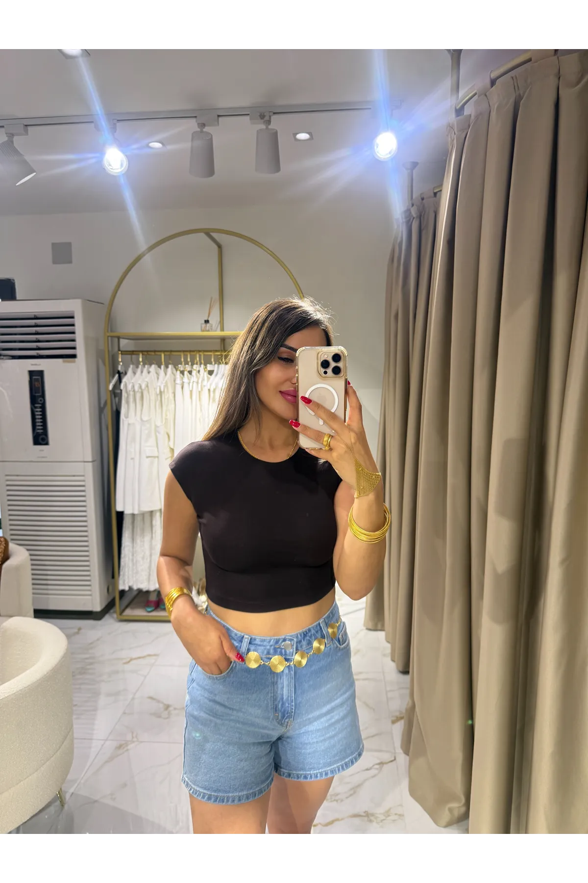 pamuk ve modal karışımlı crop top-koyukahve