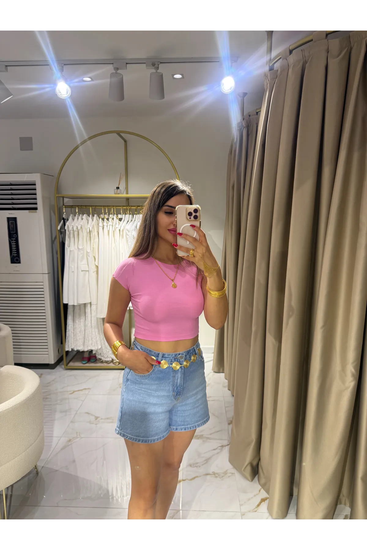 pamuk ve modal karışımlı crop top-pembe